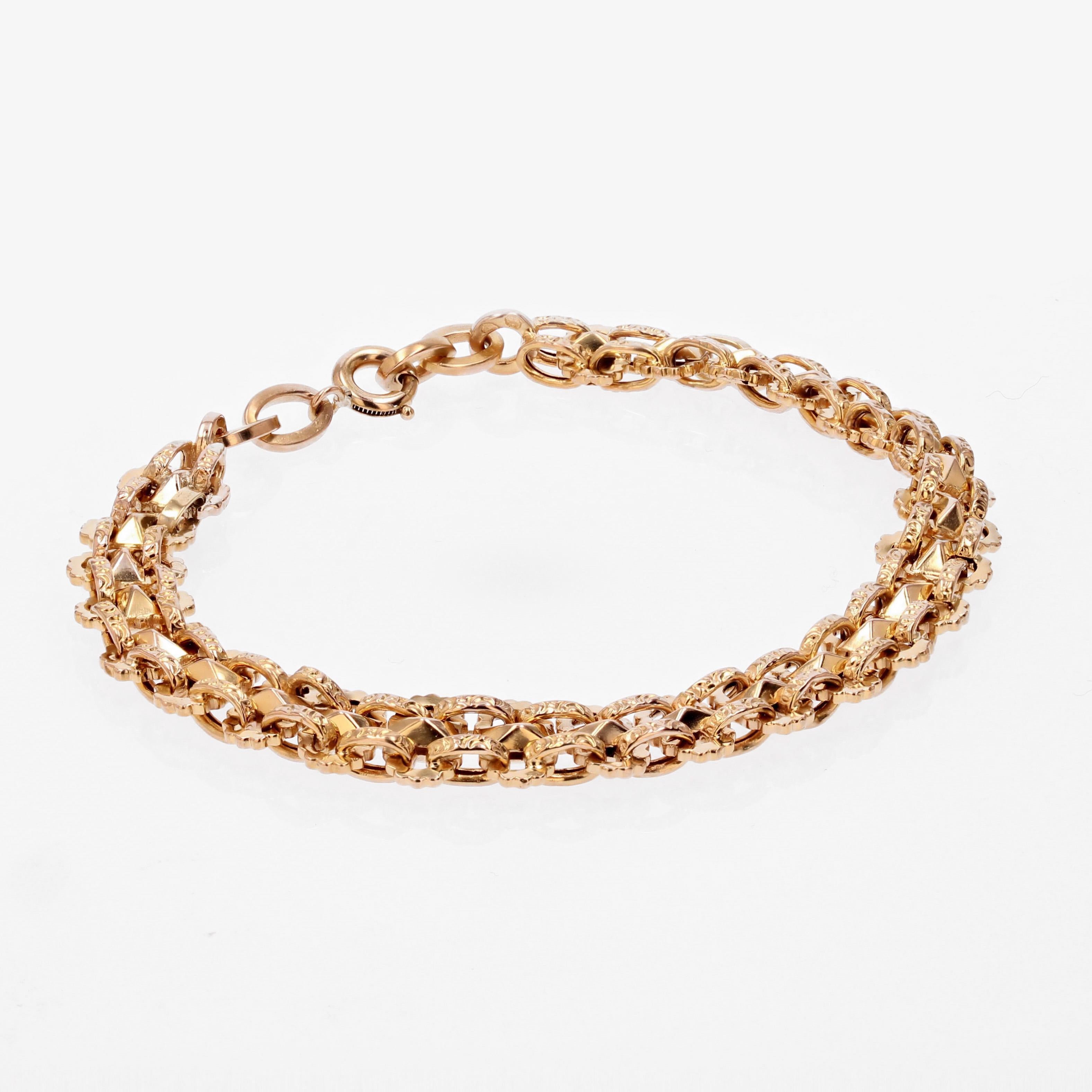 Bracelet français du 20ème siècle à double rangée d'or jaune 18 carats en vente 1