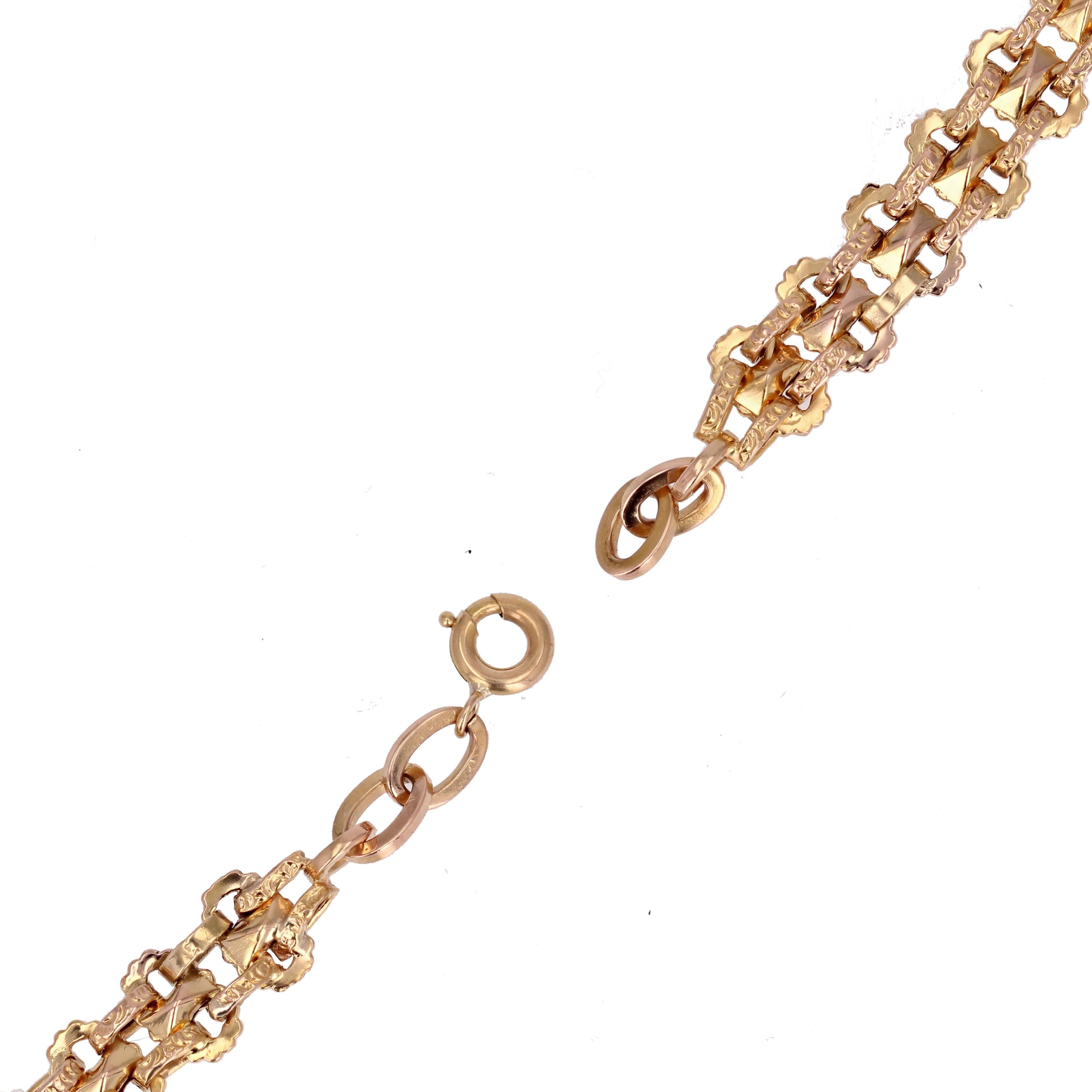 Bracelet français du 20ème siècle à double rangée d'or jaune 18 carats en vente 3