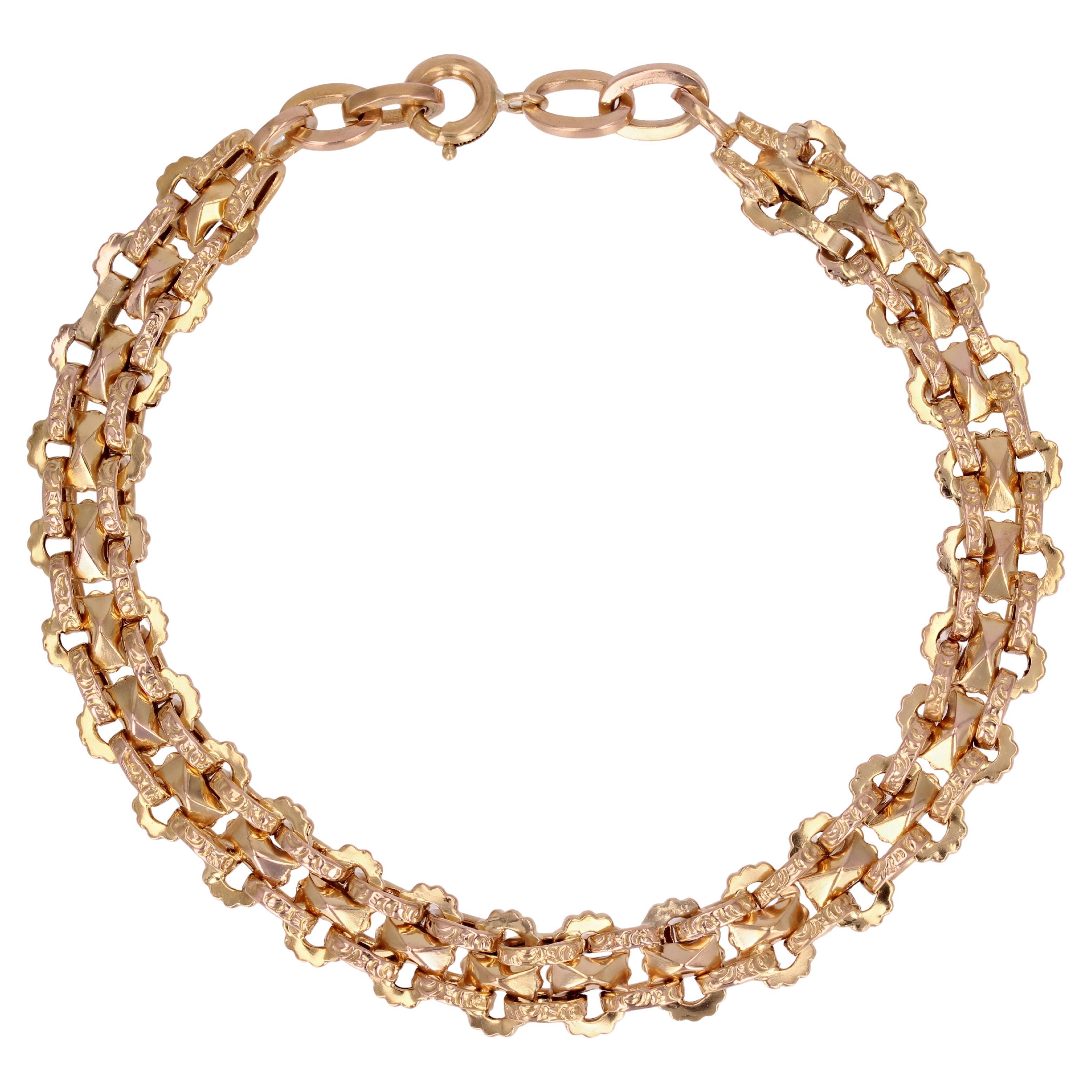 French 20th Century 18 Karat Yellow Gold Double Row Bracelet