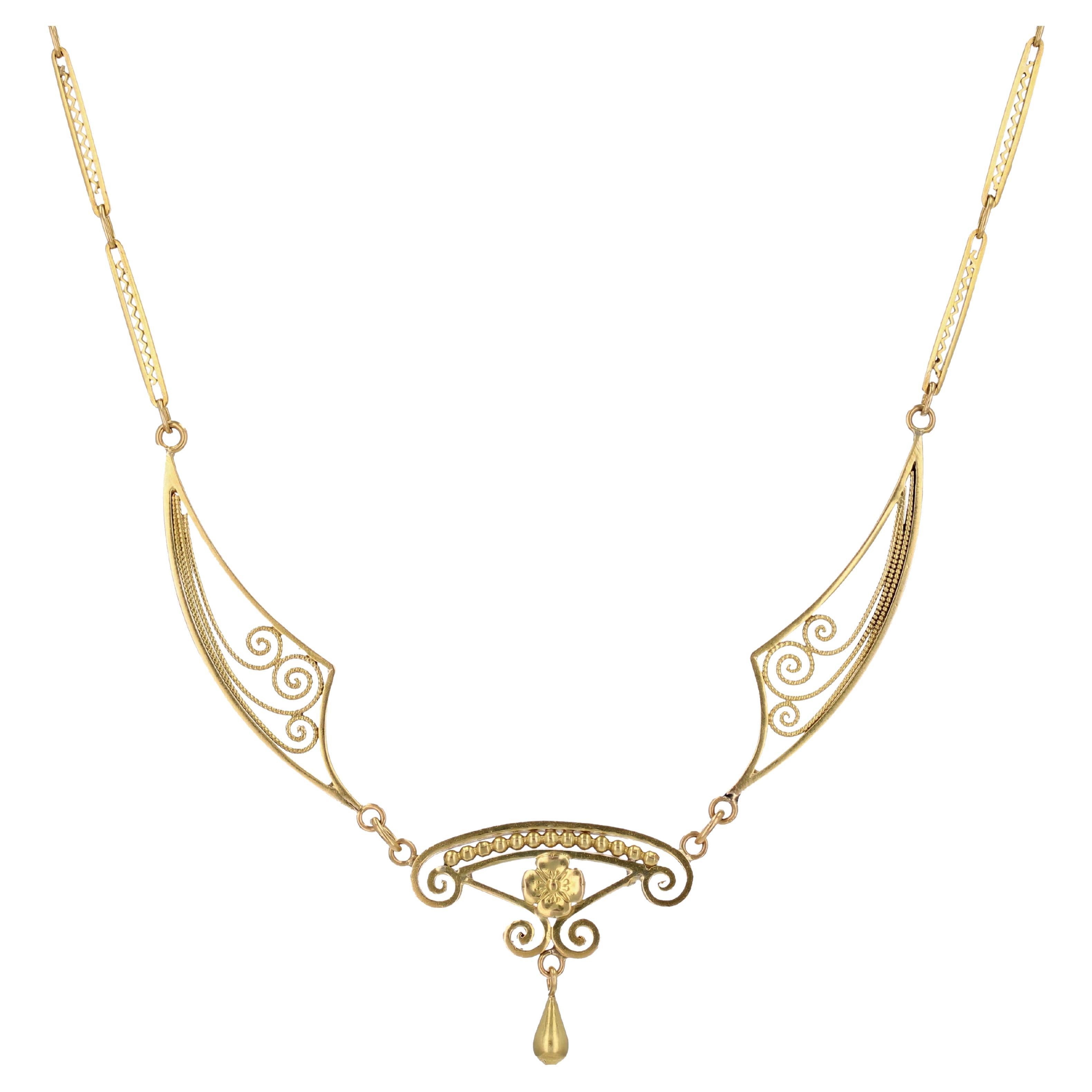 French 20th Century 18 Karat Yellow Gold Drapery Necklace