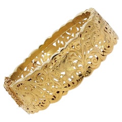 French 20th Century 18 Karat Yellow Gold Drilled Bangle Bracelet