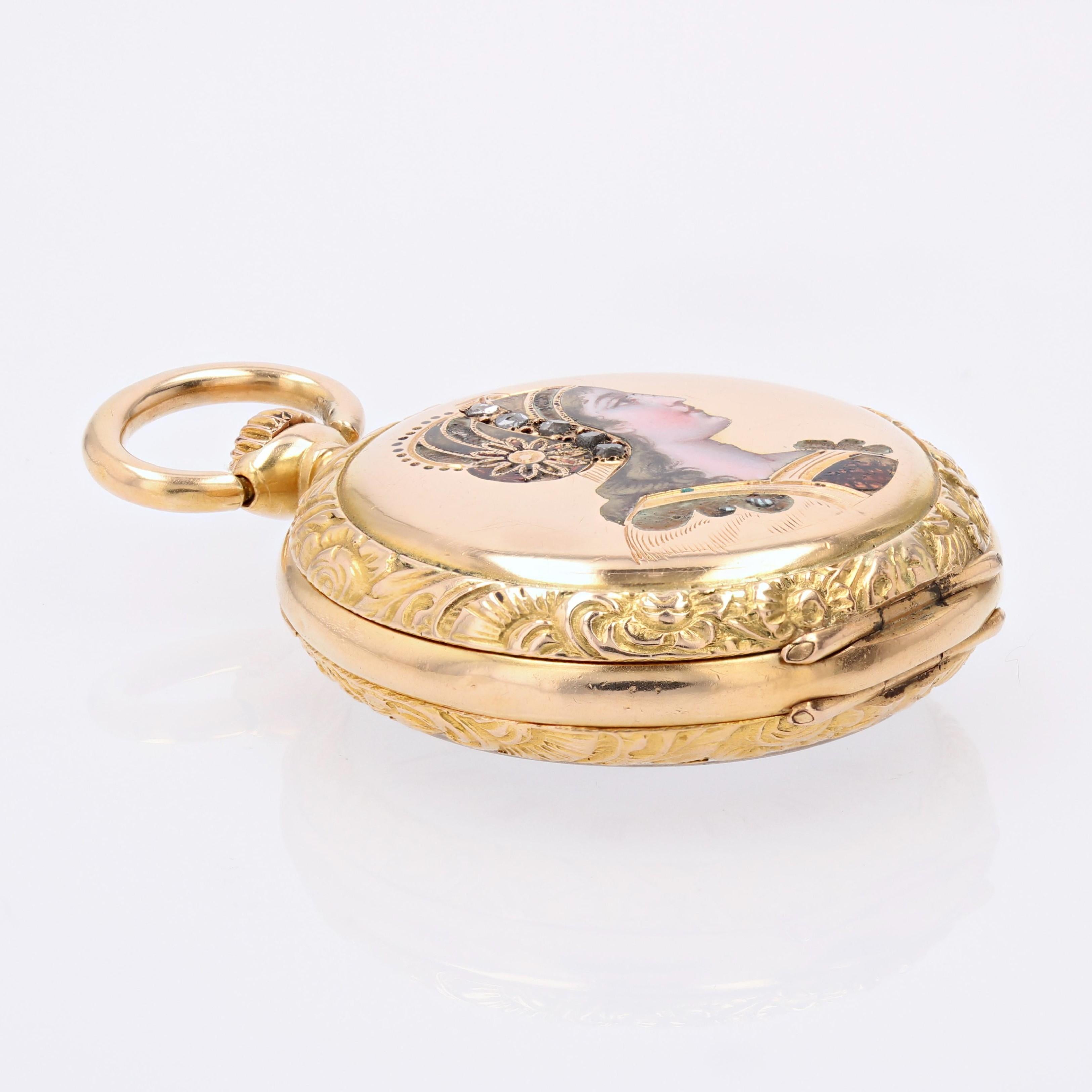 Belle Époque French 20th Century 18 Karat Yellow Gold Enamelled Pocket Watch For Sale