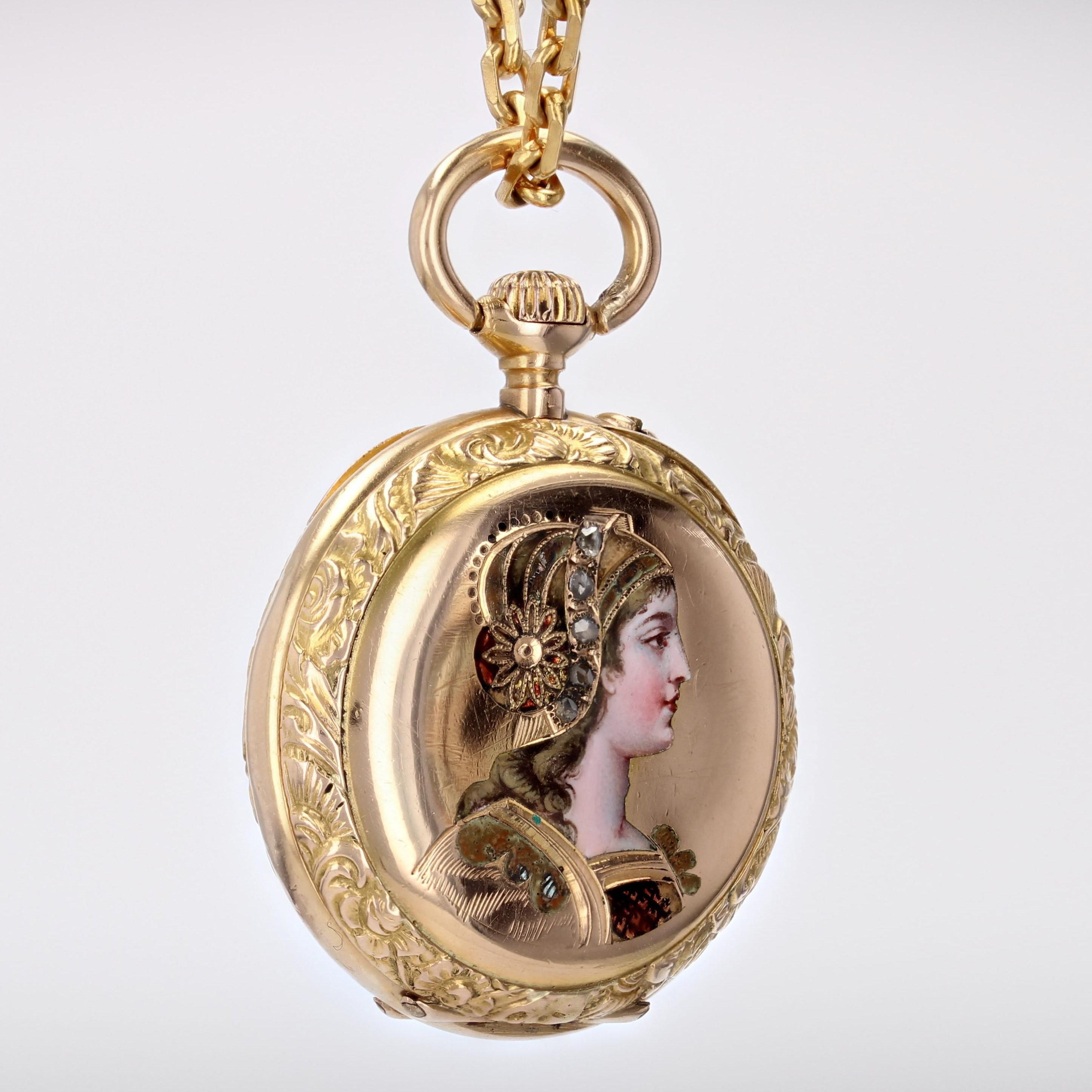 French 20th Century 18 Karat Yellow Gold Enamelled Pocket Watch In Fair Condition For Sale In Poitiers, FR
