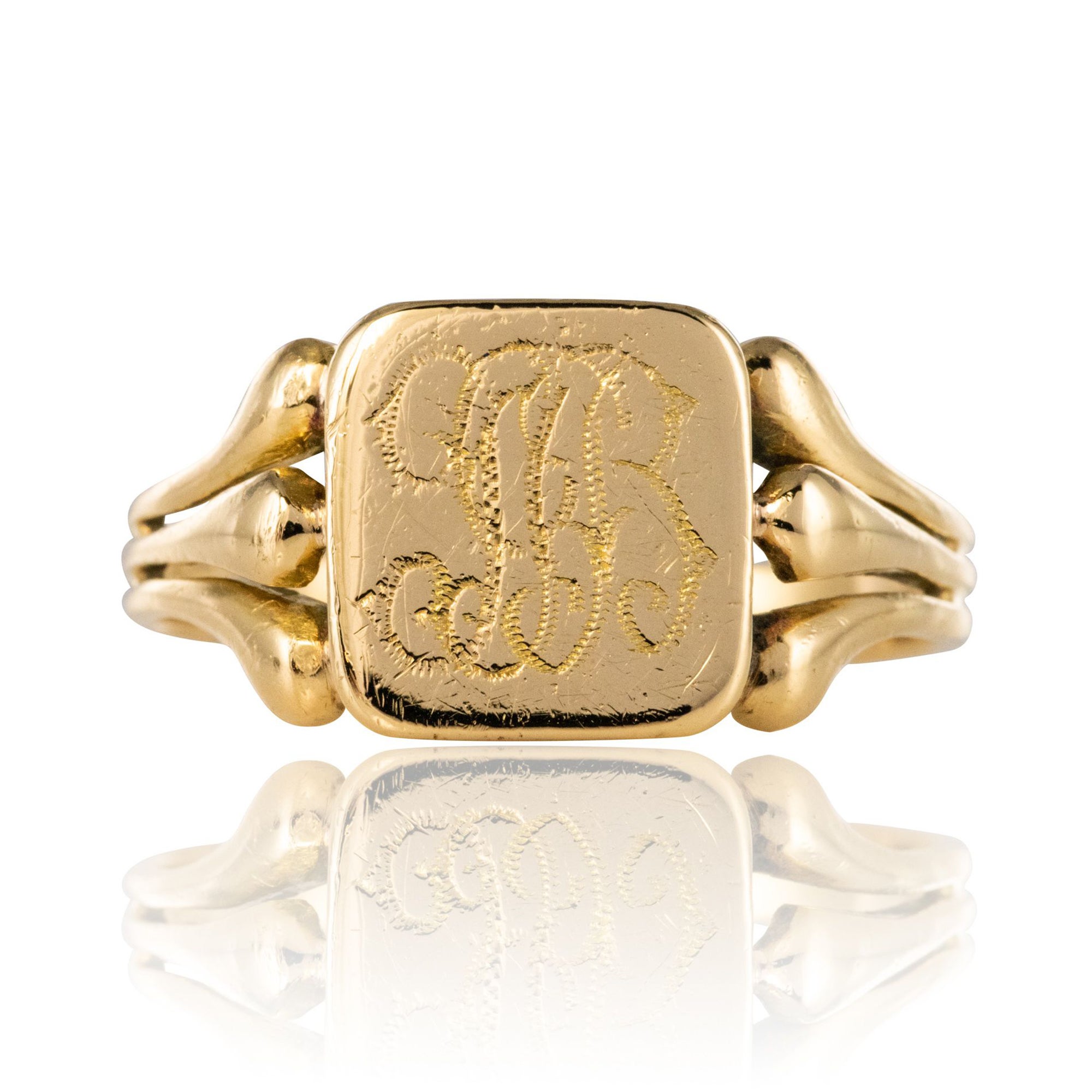 Französischer Siegelring aus 18 Karat Gelbgold mit Gravur aus dem 20.