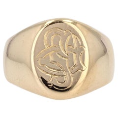 Vintage French 20th Century 18 Karat Yellow Gold Engraved with Initials Signet Ring