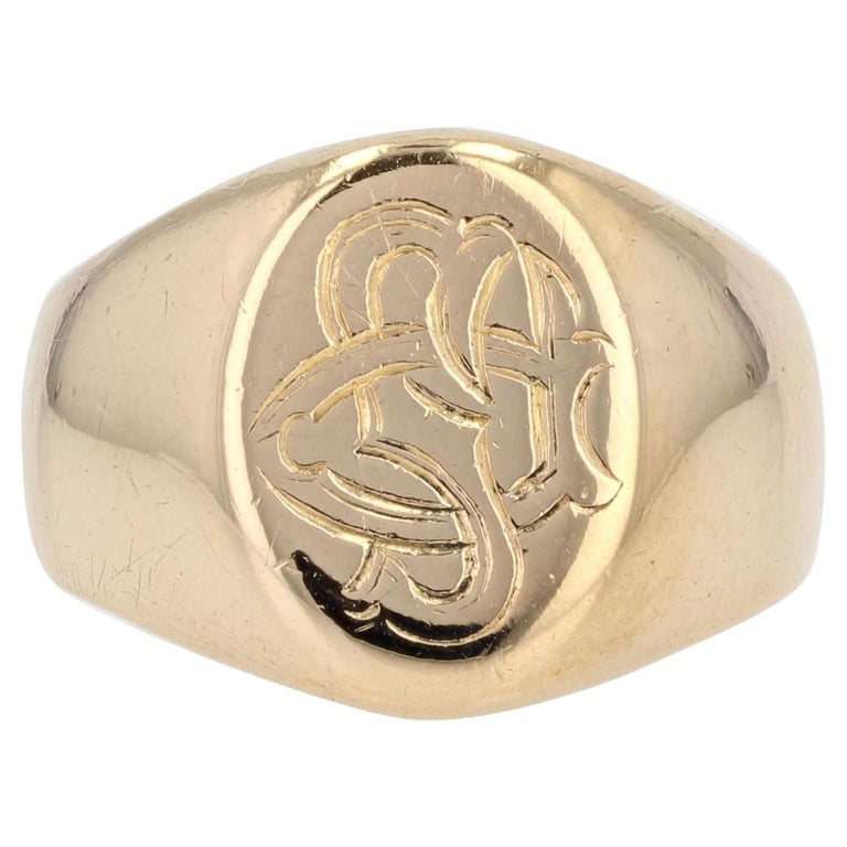 French 20th Century 18 Karat Yellow Gold Engraved with Initials Signet Ring  For Sale at 1stDibs | engraved signet ring