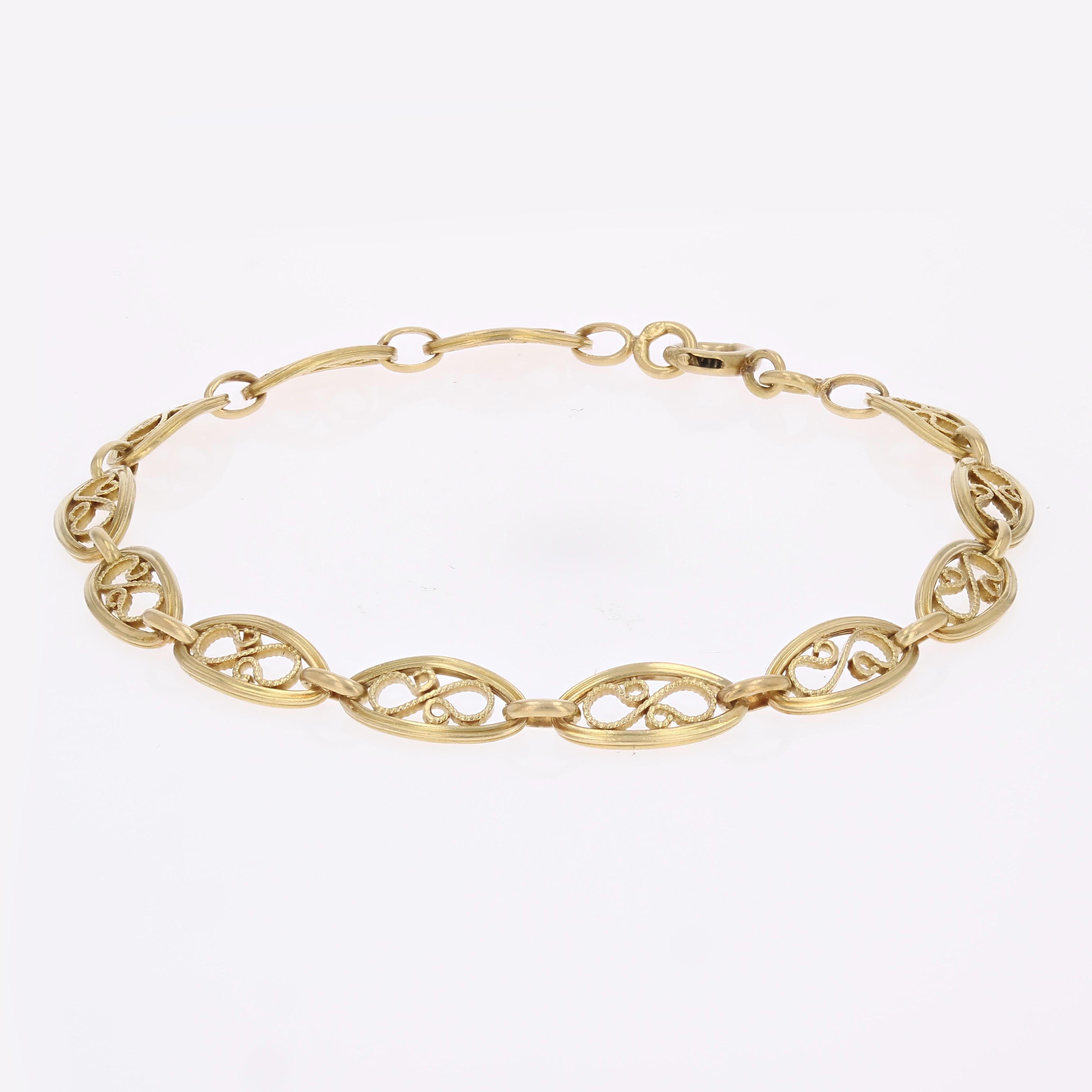 French 20th Century 18 Karat Yellow Gold Filigree Bracelet In Good Condition In Poitiers, FR