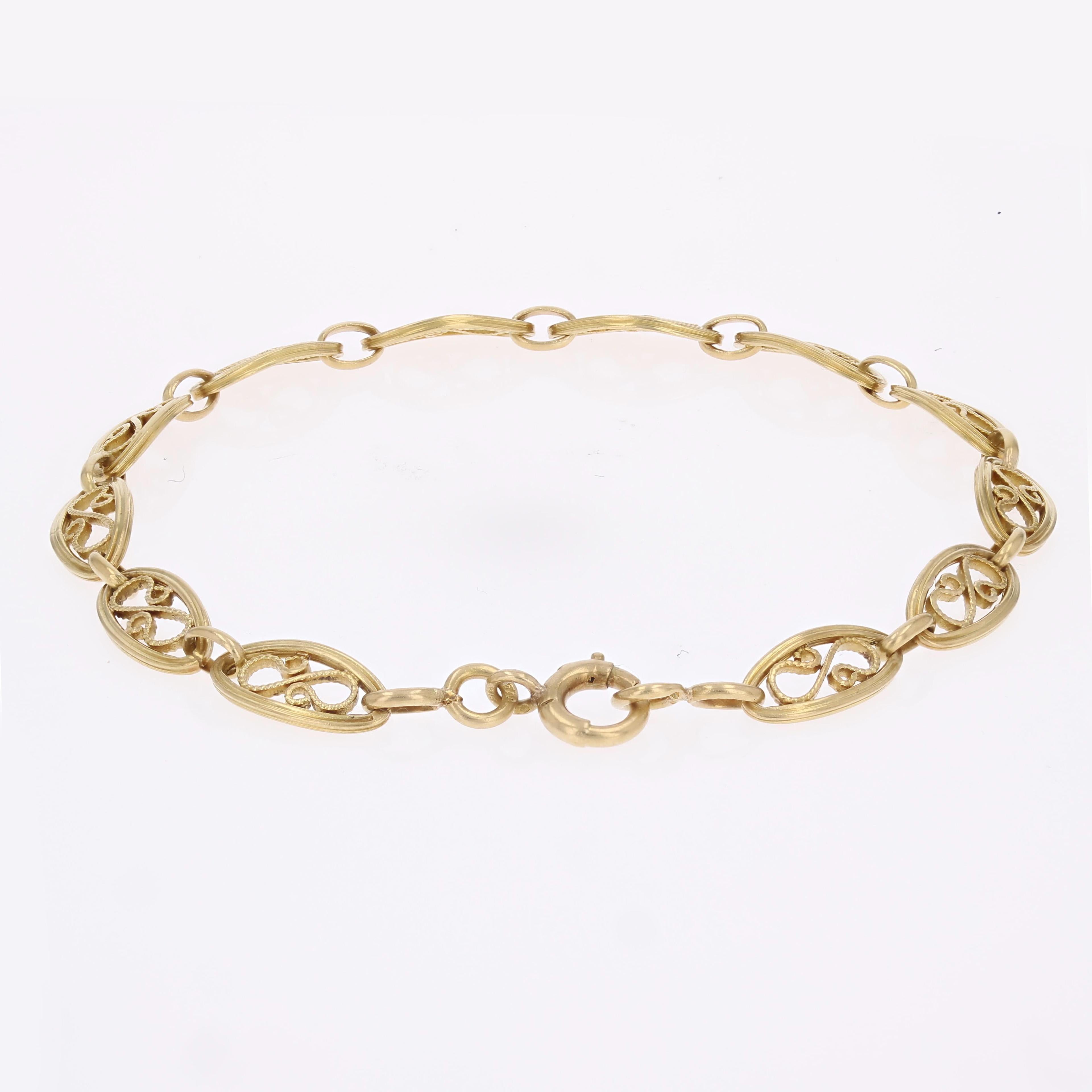 French 20th Century 18 Karat Yellow Gold Filigree Bracelet 2
