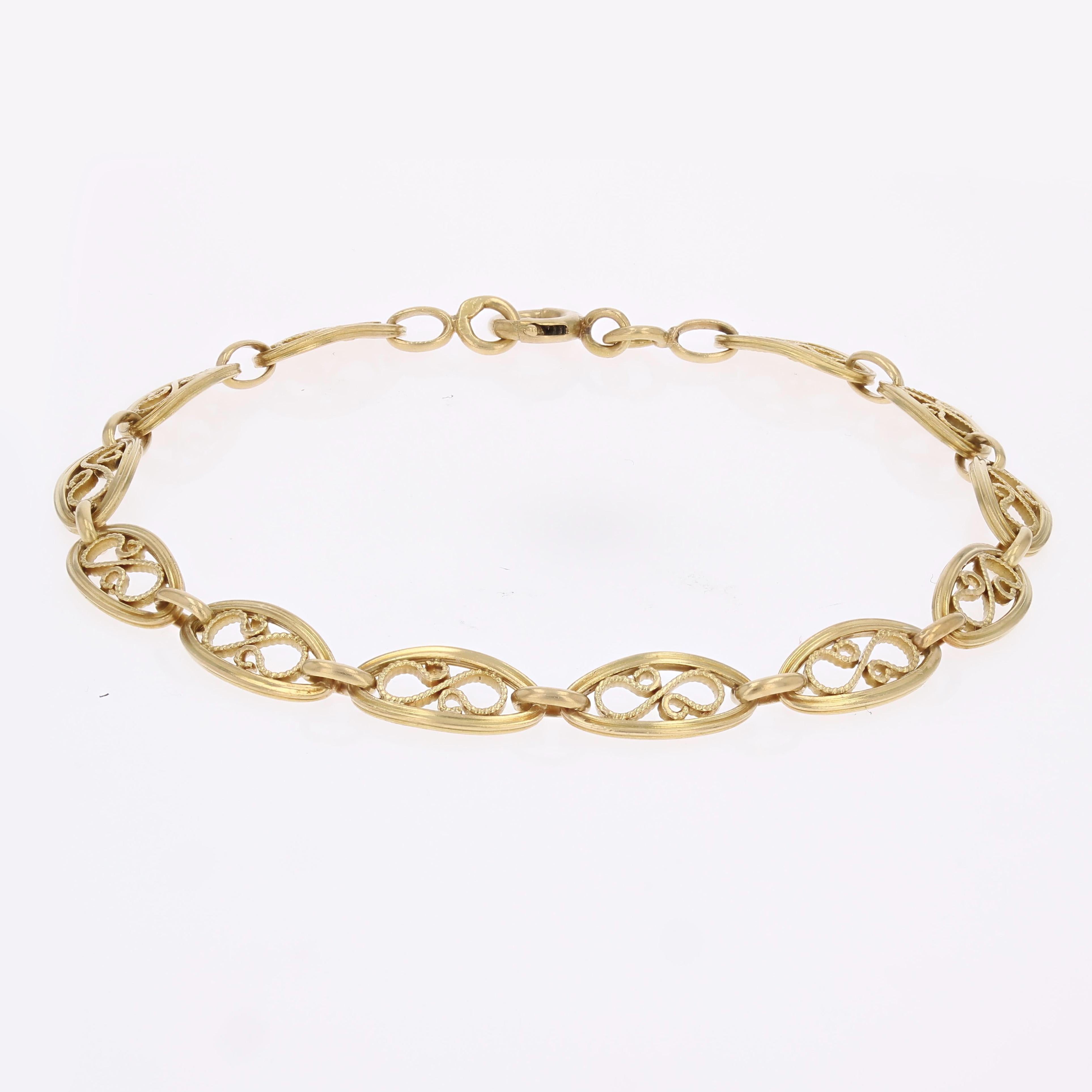 French 20th Century 18 Karat Yellow Gold Filigree Bracelet 3