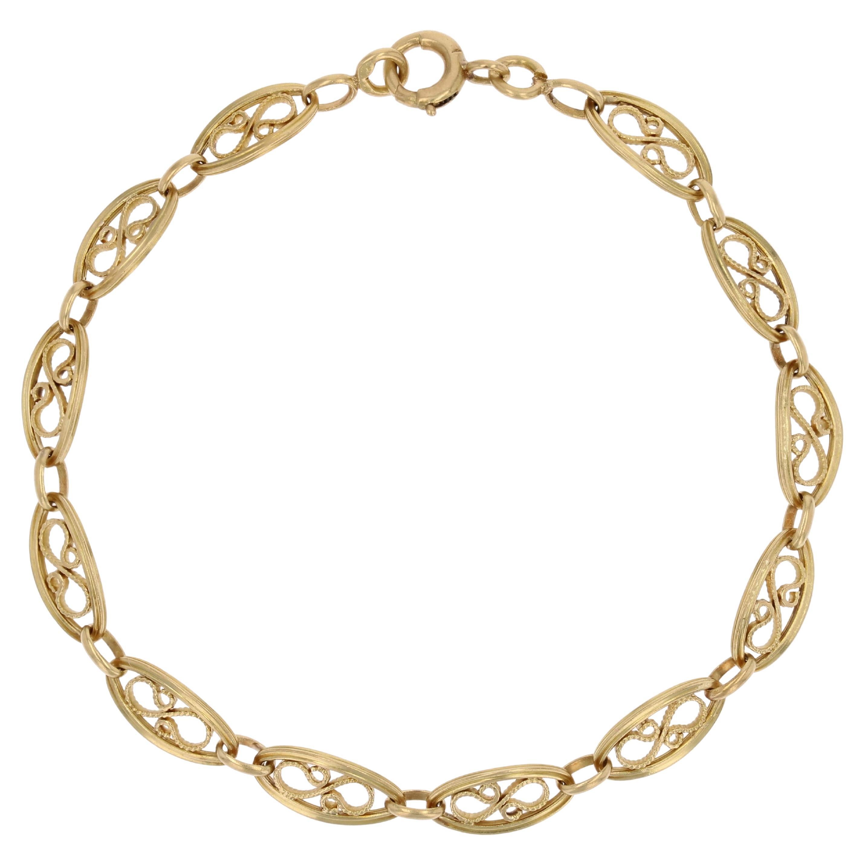French 20th Century 18 Karat Yellow Gold Filigree Bracelet