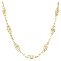French 20th Century 18 Karat Yellow Gold Filigree Chain Necklace