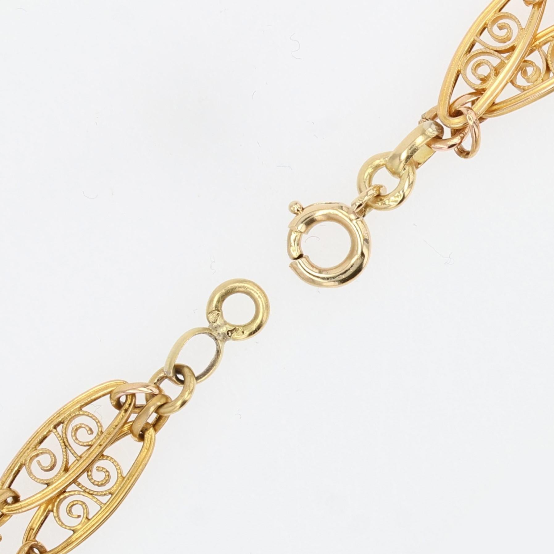 French 20th Century 18 Karat Yellow Gold Filigree Double Row Bracelet For Sale 3