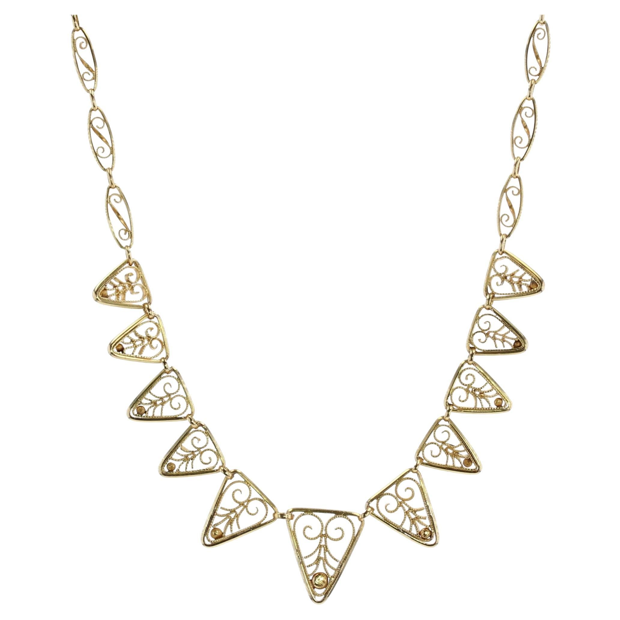 French 20th Century 18 Karat Yellow Gold Filigree Necklace