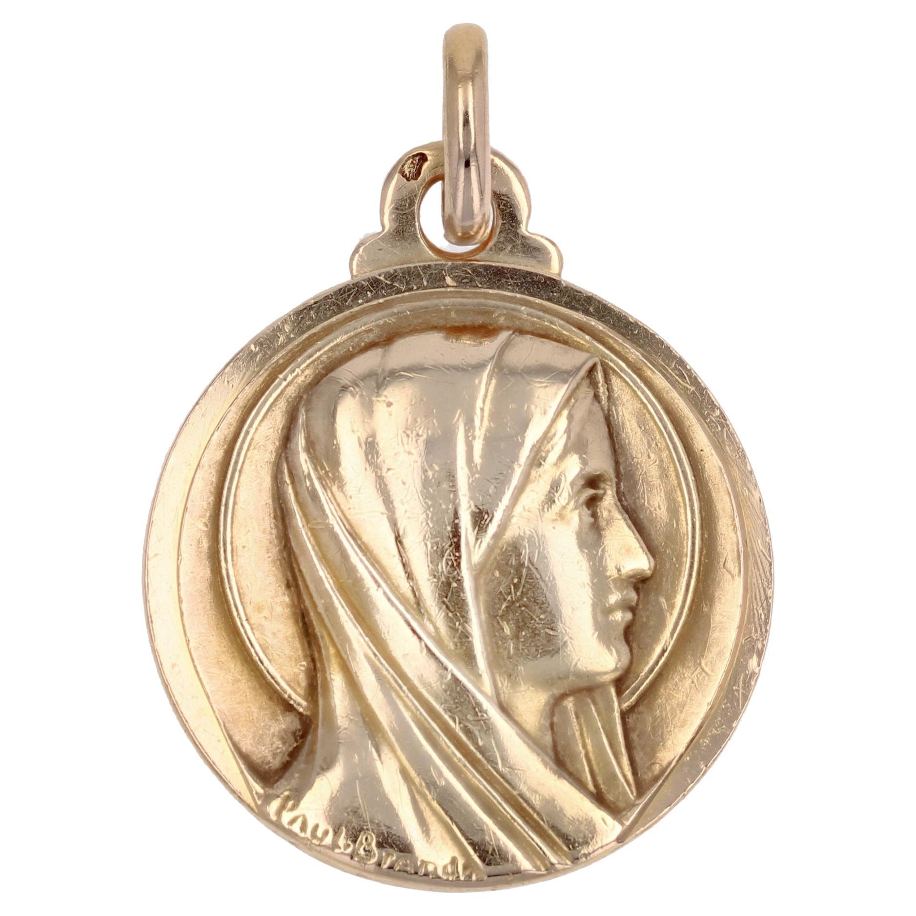 French 20th Century 18 Karat Yellow Gold Haloed Virgin Brandt Medal