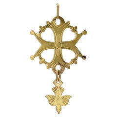 French 20th century 18 Karat Yellow Gold Huguenot Cross Pendant