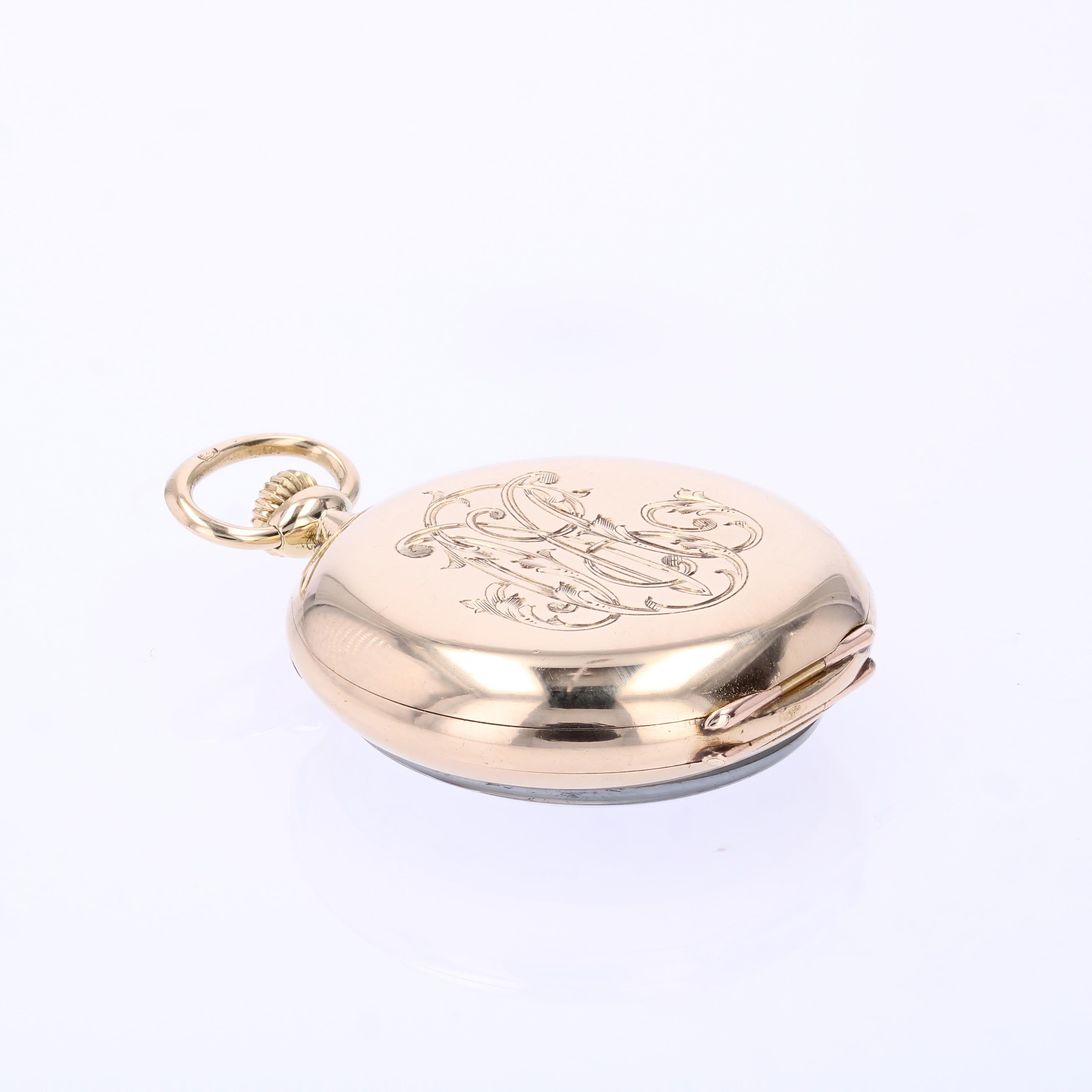 Pendentif en or jaune 18 carats initiales de montre de poche française du 20e siècle en vente 5