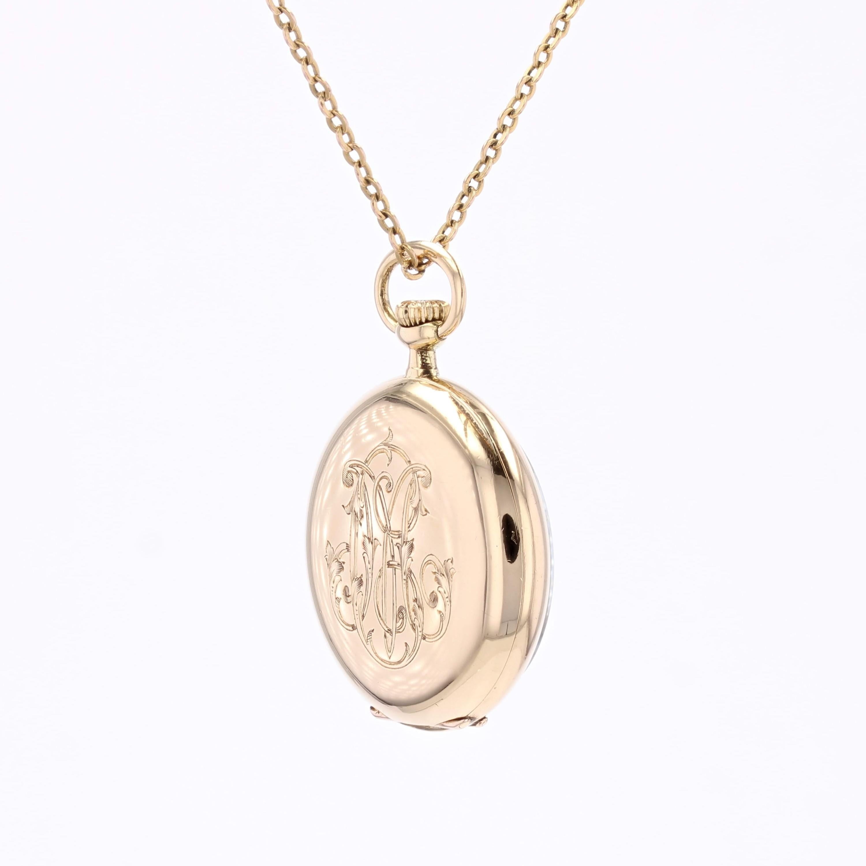 Pendentif en or jaune 18 carats initiales de montre de poche française du 20e siècle Unisexe en vente