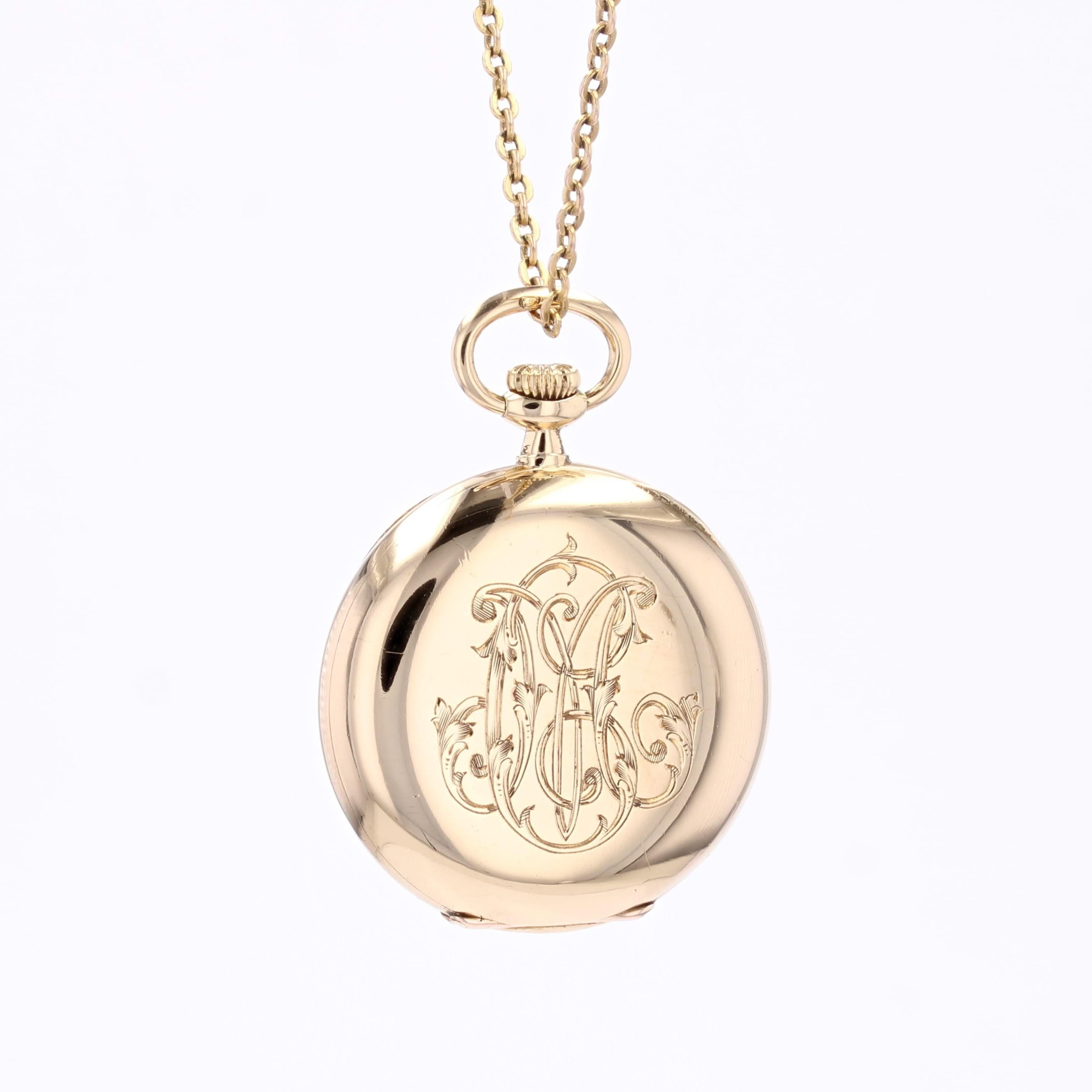 Pendentif en or jaune 18 carats initiales de montre de poche française du 20e siècle en vente 1