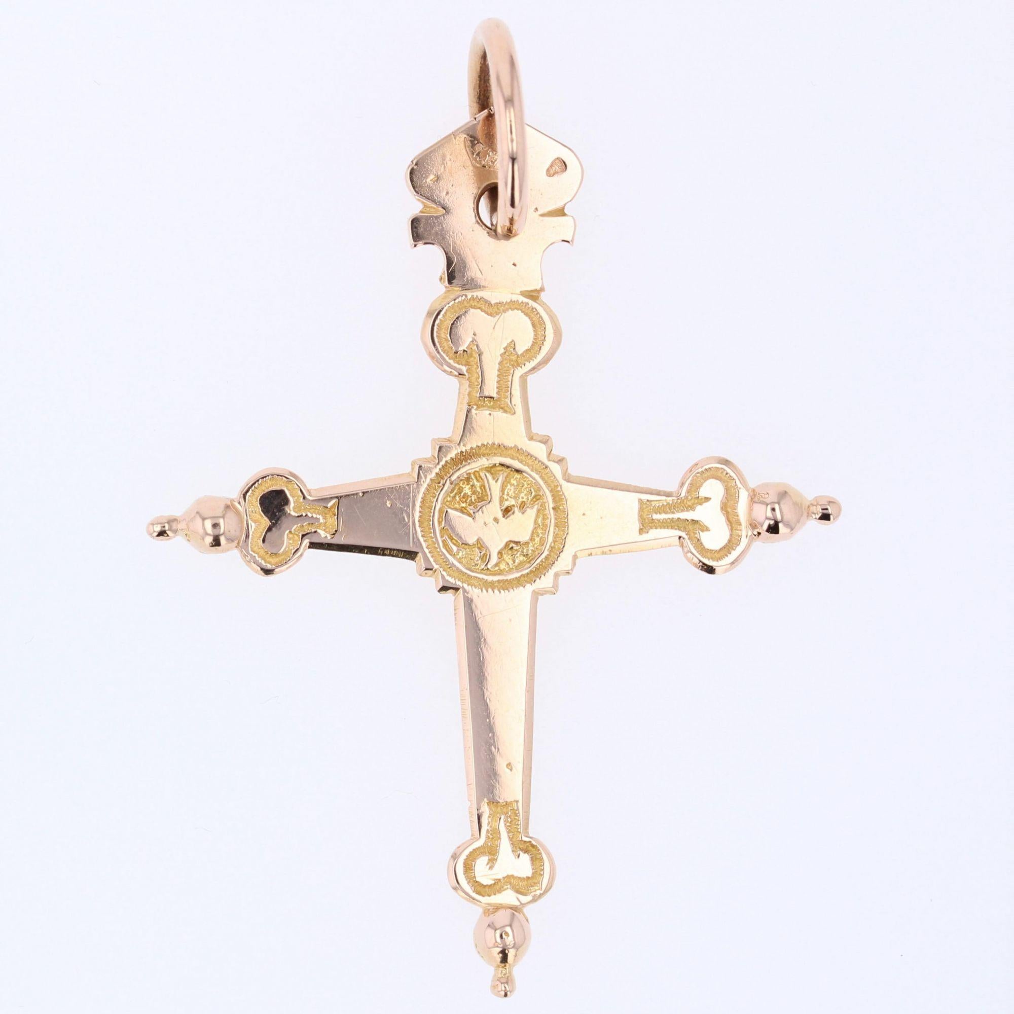 French 20th Century 18 Karat Yellow Gold Jeannette Cross In Good Condition For Sale In Poitiers, FR