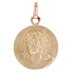 French 20th Century 18 Karat Yellow Gold J.Holy Christ Medal Pendant French 20th Century 18 Karat Yellow Gold J.Holy Christ Medal Pendant