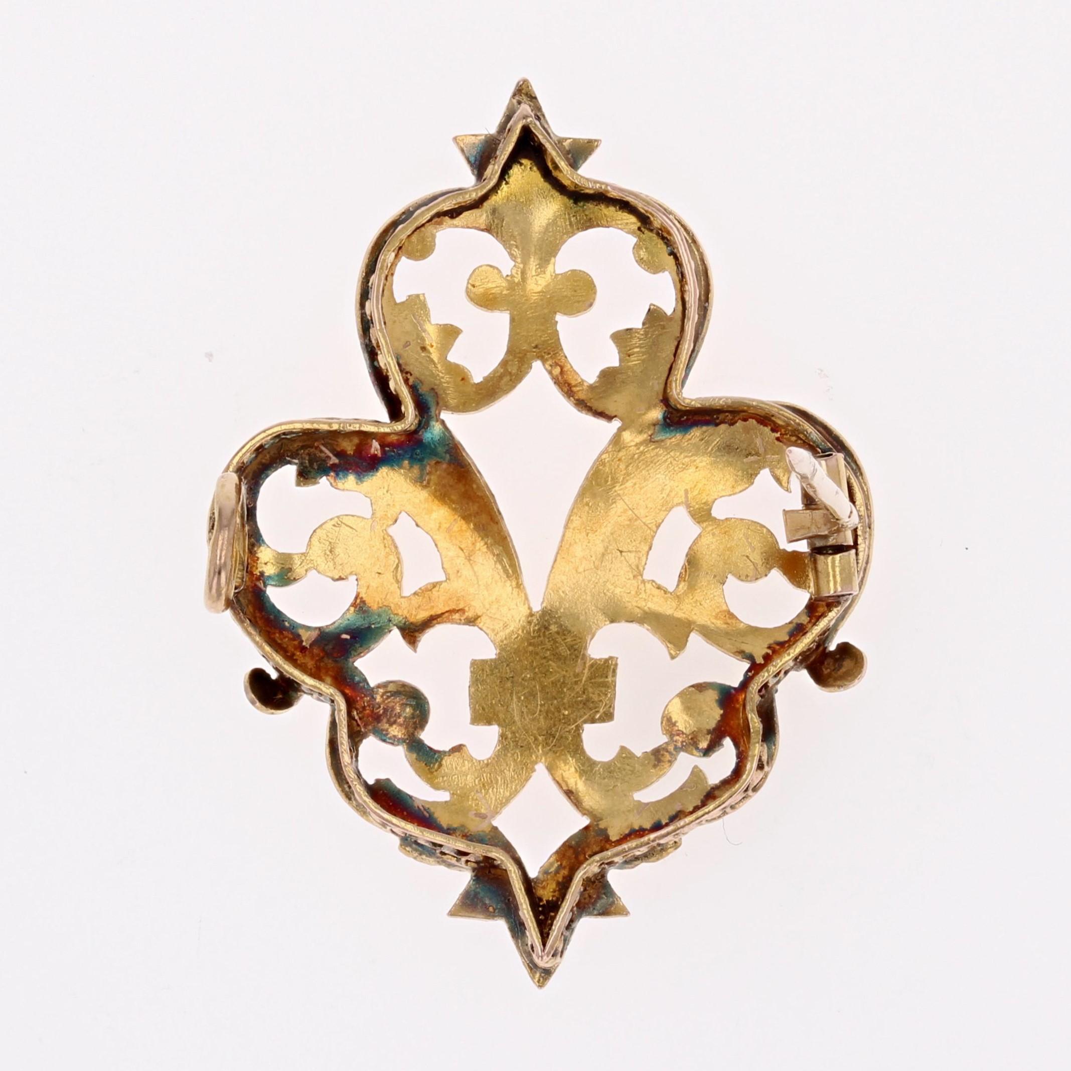Broche Fleur de Lys en or jaune 18 carats du 20ème siècle en vente 7
