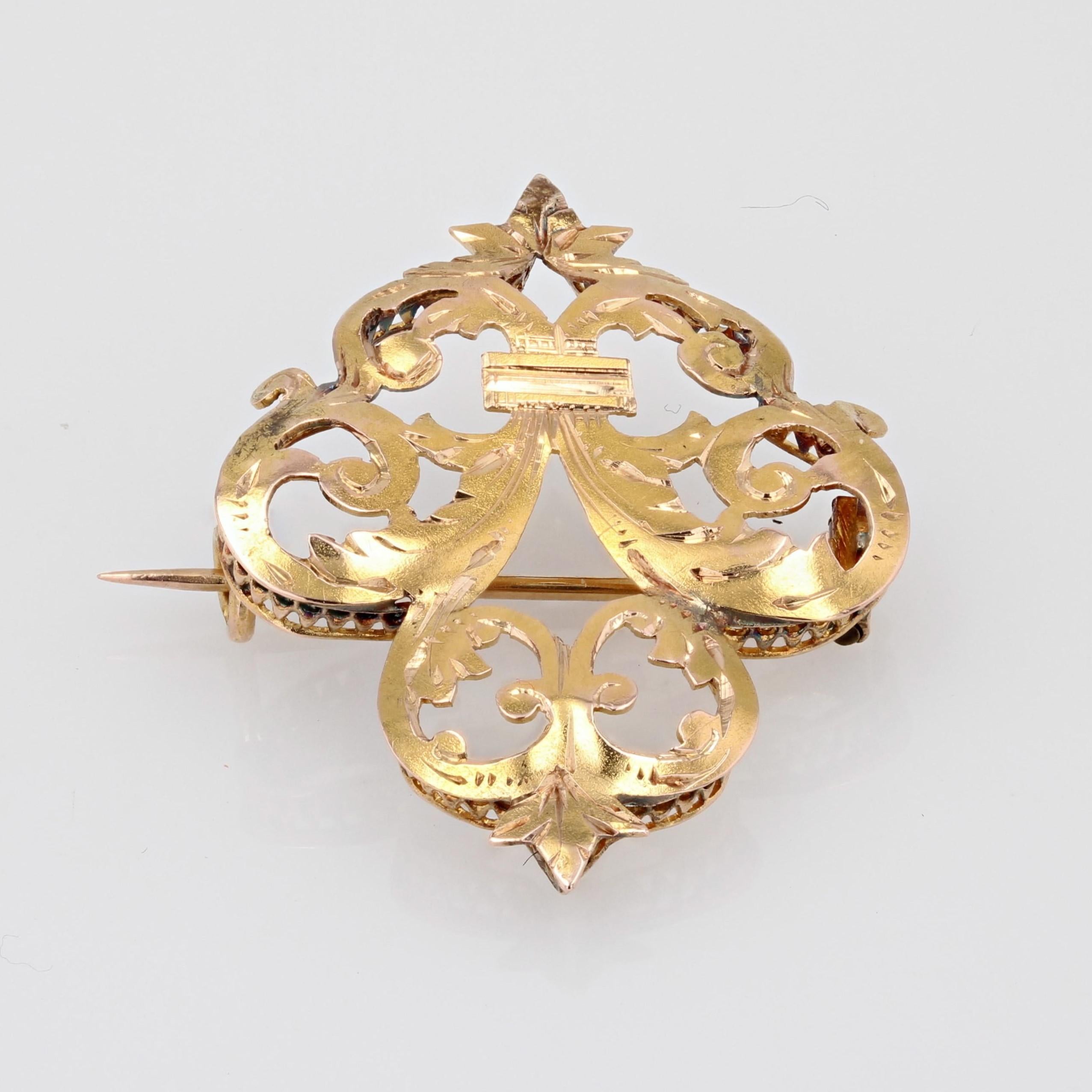 Belle Époque Broche Fleur de Lys en or jaune 18 carats du 20ème siècle en vente