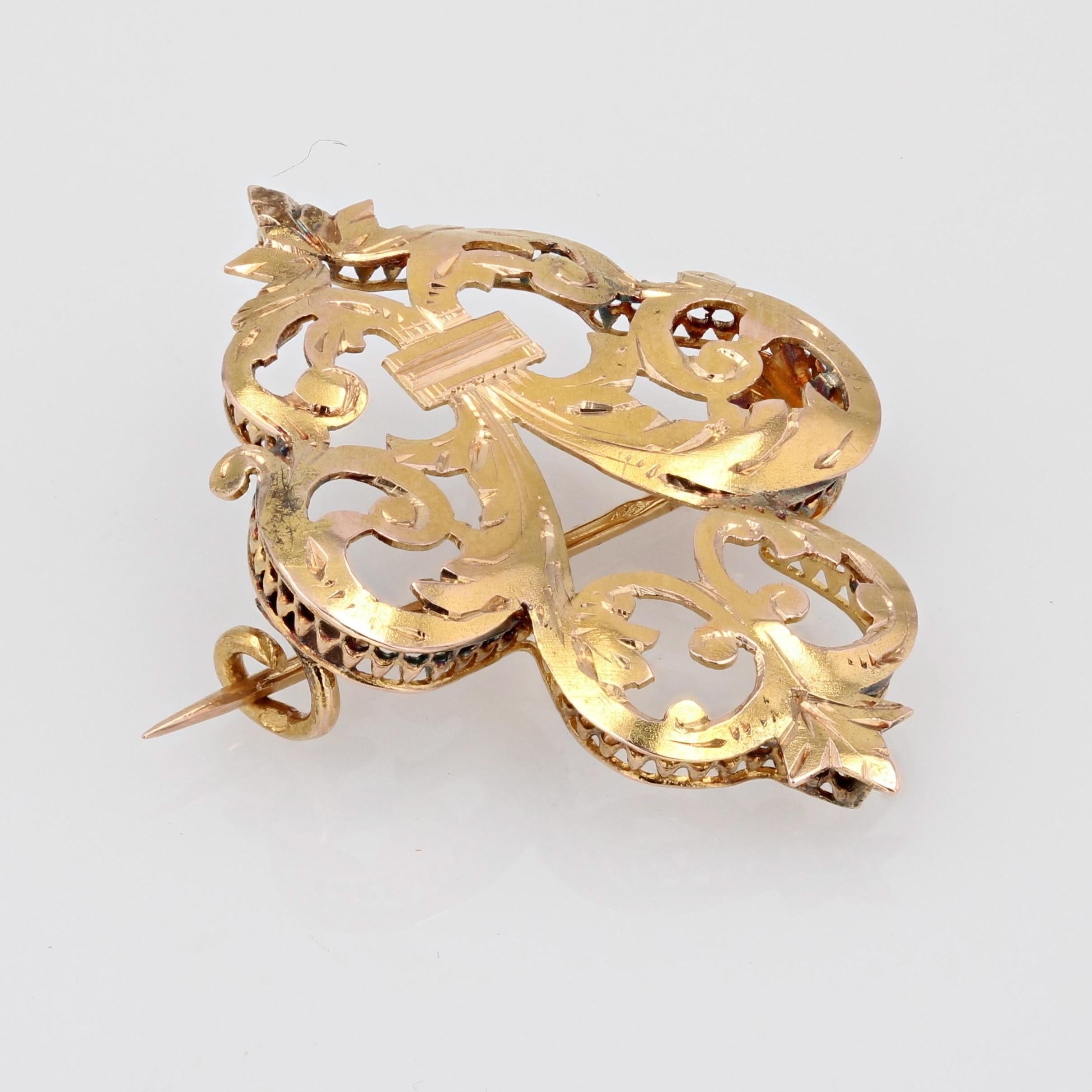 Broche Fleur de Lys en or jaune 18 carats du 20ème siècle en vente 2