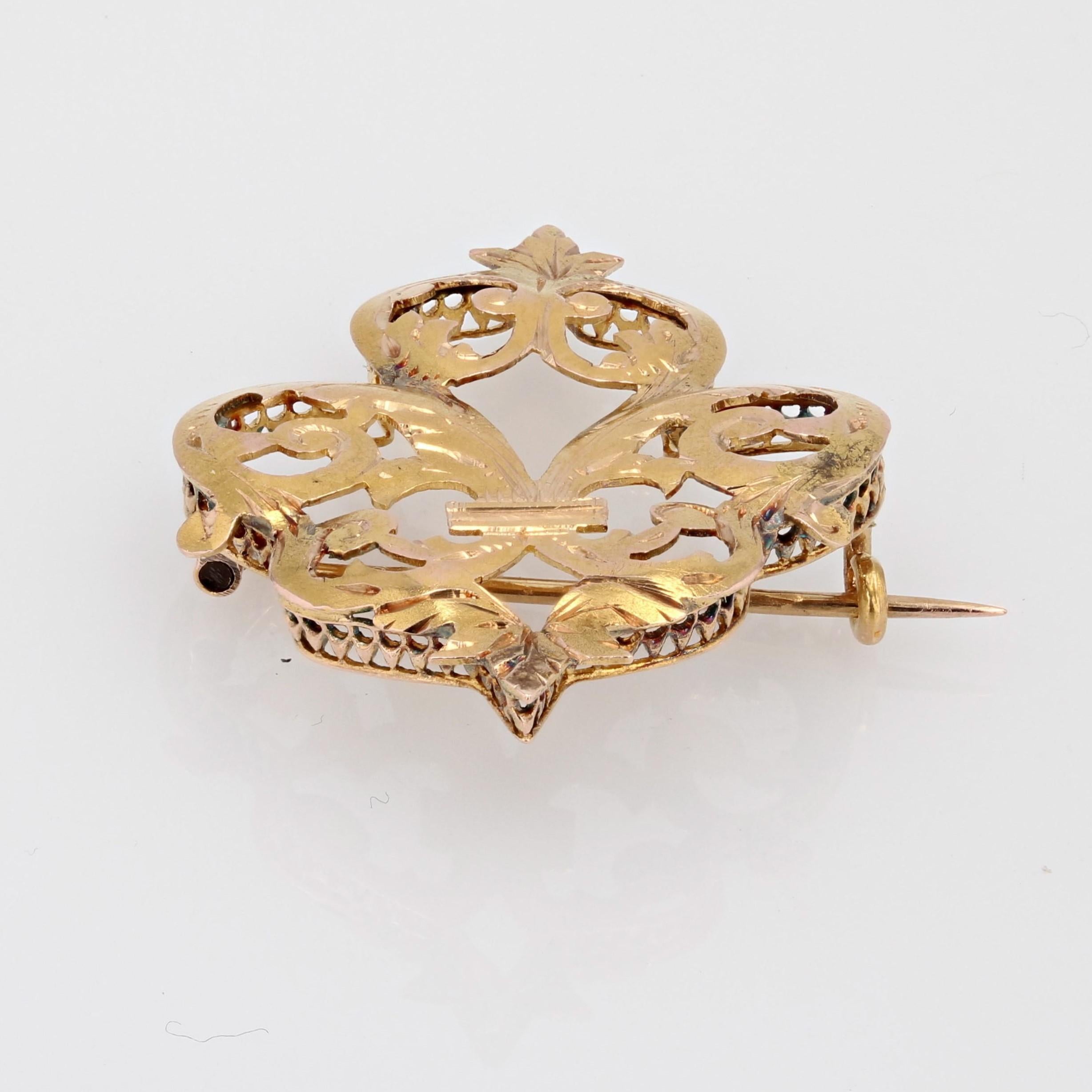 Broche Fleur de Lys en or jaune 18 carats du 20ème siècle en vente 3