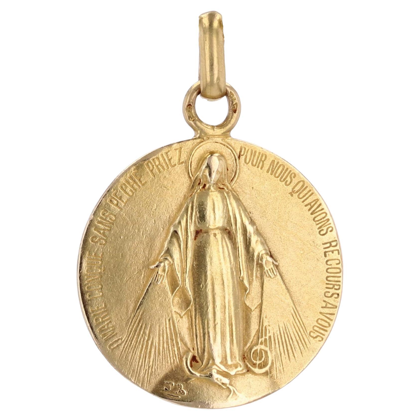 French 20th Century 18 Karat Yellow Gold Miraculous Medal Pendant