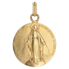 Antique French 20th Century 18 Karat Yellow Gold Miraculous Medal Pendant