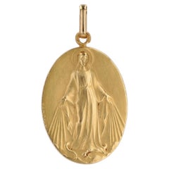 French 20th Century 18 Karat Yellow Gold Miraculous Virgin Grun Medal Pendant