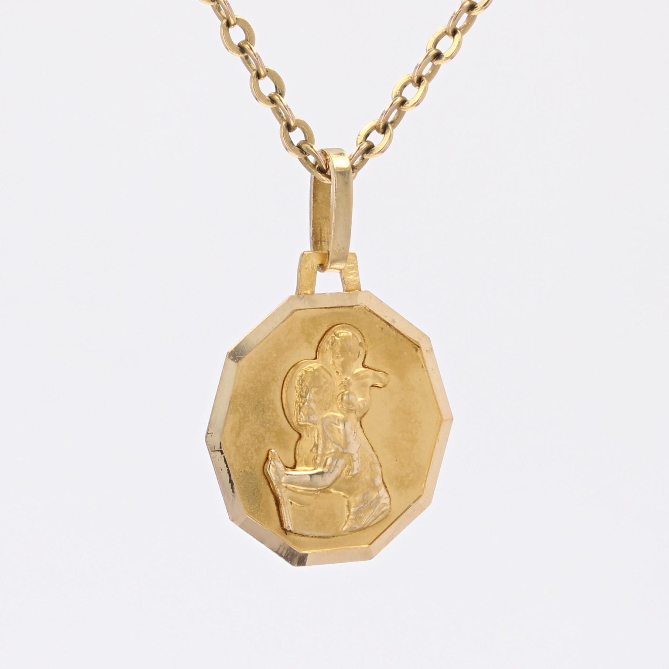 Women's French 20th Century 18 Karat Yellow Gold Saint Christopher Medal Pendant For Sale