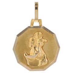 Vintage French 20th Century 18 Karat Yellow Gold Saint Christopher Medal Pendant