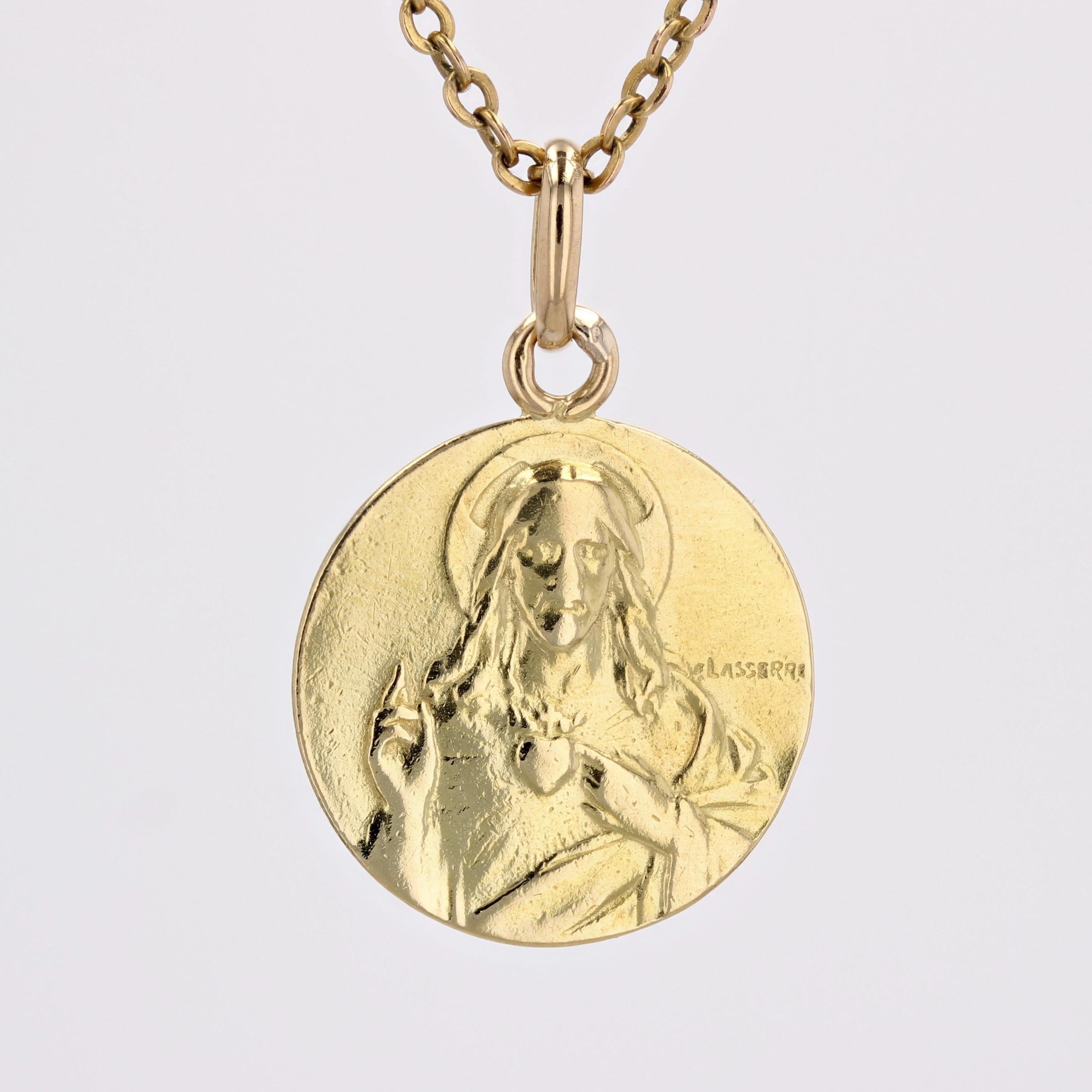 French 20th Century 18 Karat Yellow Gold Signed Lasserre Scapular Medal Pendant 3