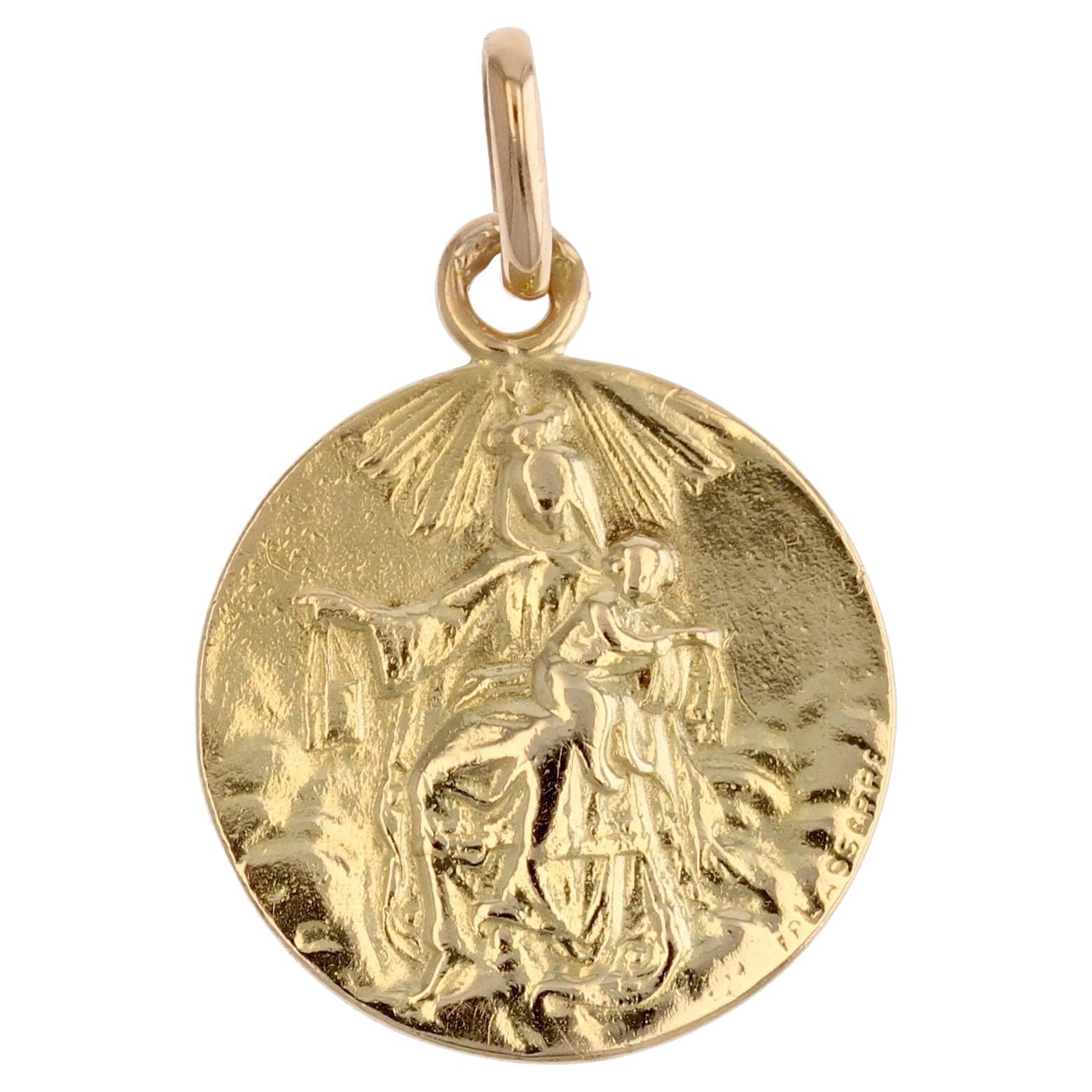 French 20th Century 18 Karat Yellow Gold Signed Lasserre Scapular Medal Pendant