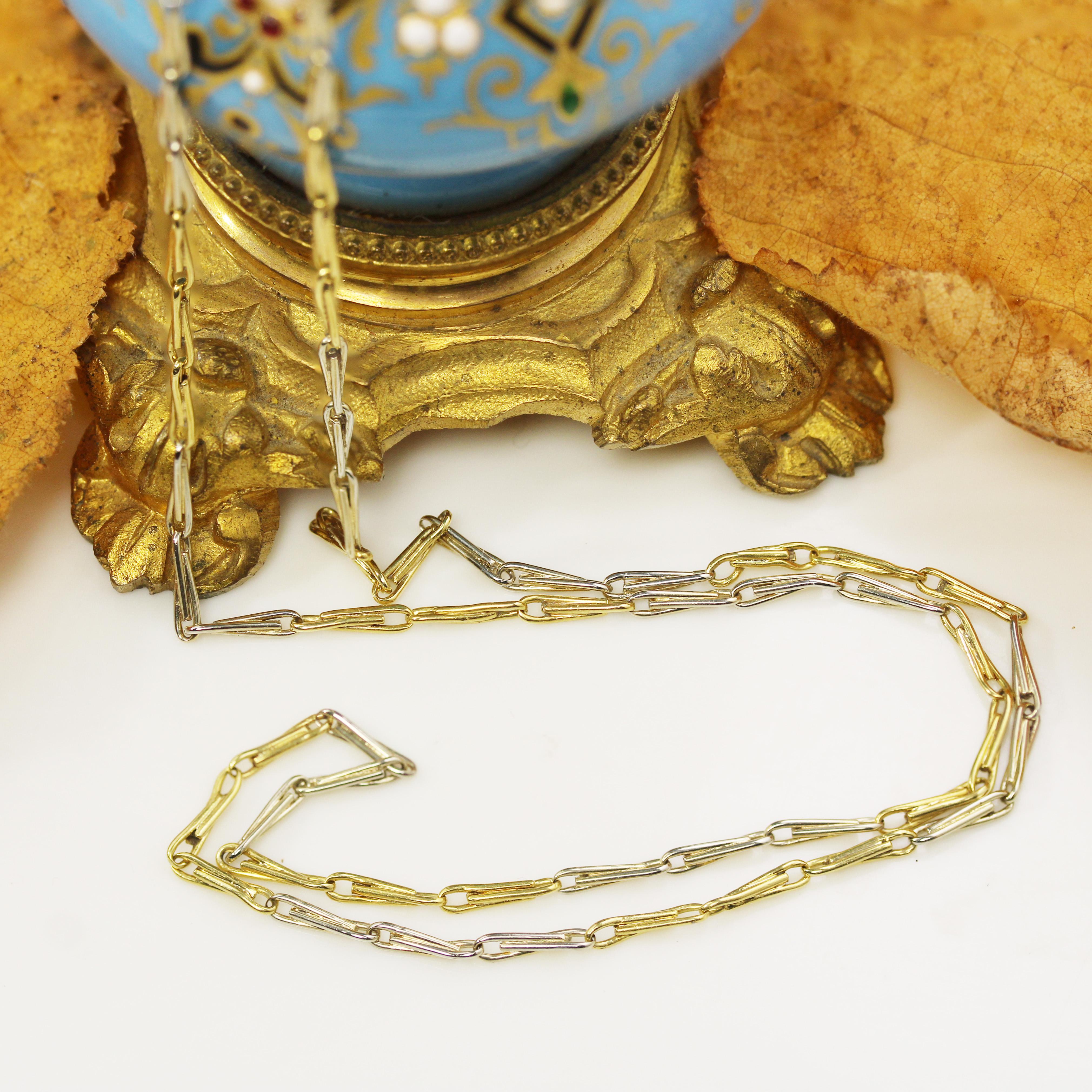Collar francés de cadena de eslabones de grapas de oro amarillo de 18 quilates del siglo XX Retro en venta