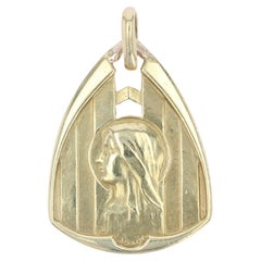 French 20th Century 18 Karat Yellow Gold Virgin Haloed Triangular Medal