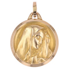 French 20th Century 18 Karat Yellow Gold Virgin Mary Medal