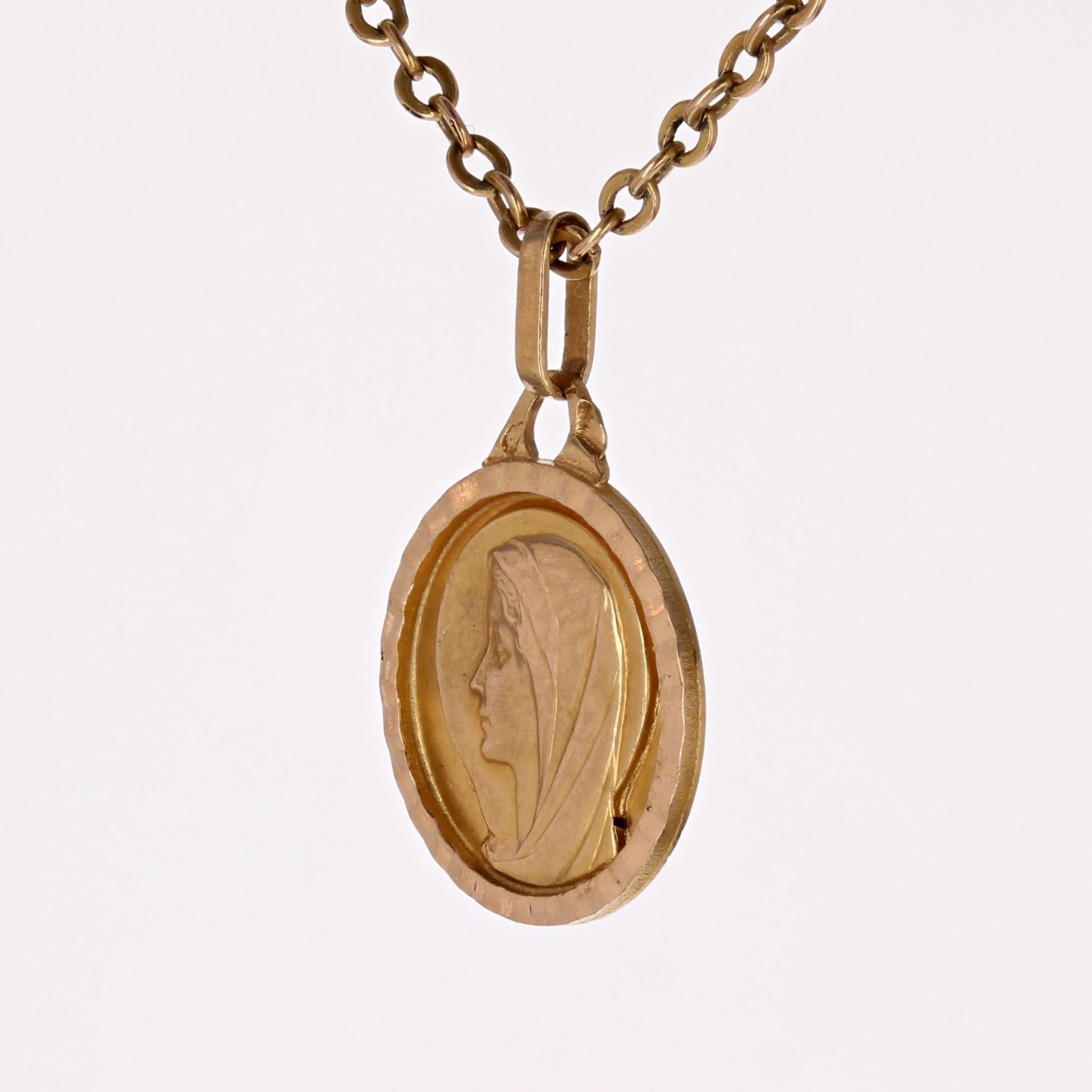Women's French 20th Century 18 Karat Yellow Gold Virgin Mary Medal Pendant