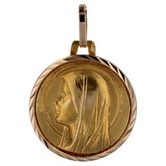 French 20th Century 18 Karat Yellow Gold Virgin Mary Medal Pendant