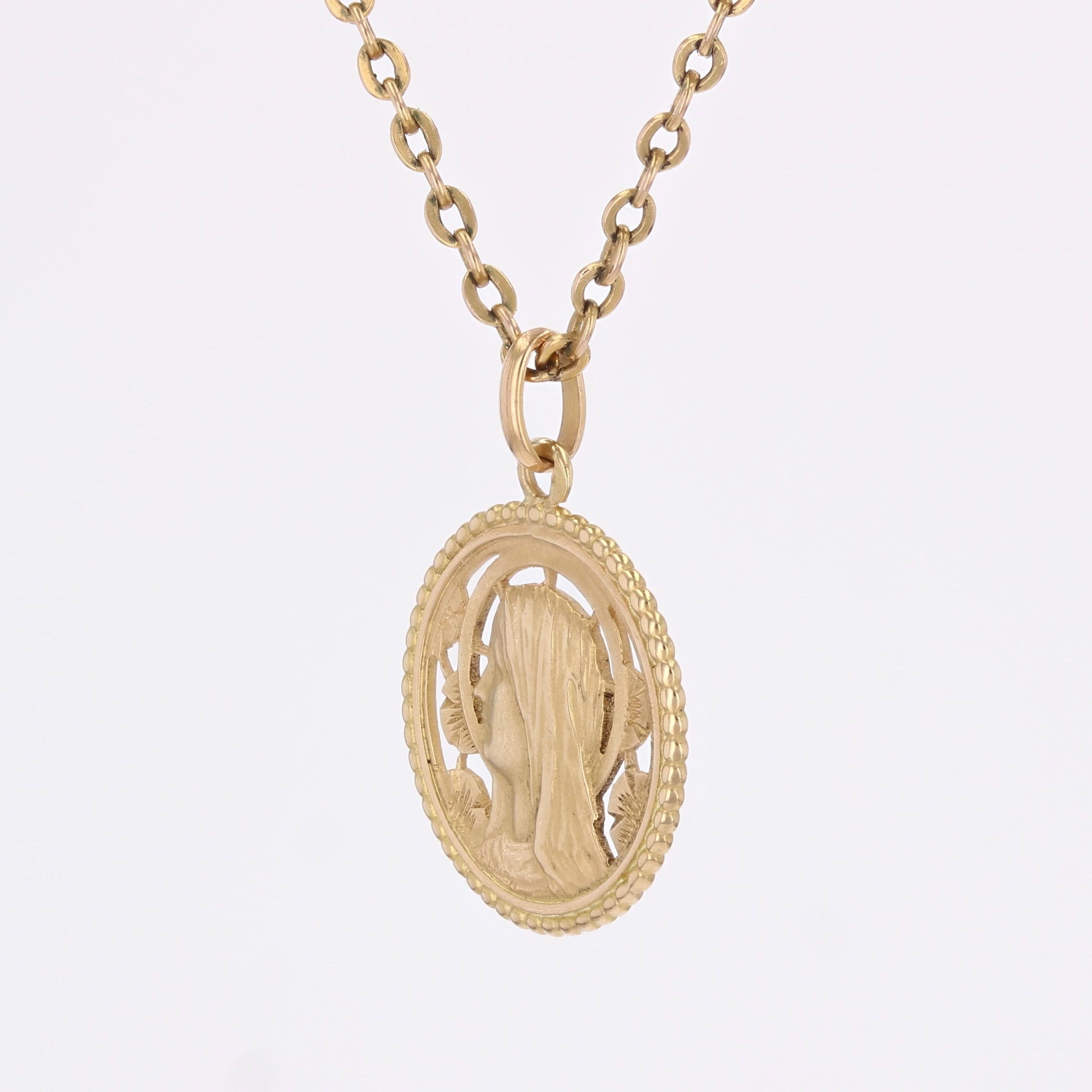 Women's French 20th Century 18 Karat Yellow Gold Virgin Mary Openwork Medal Pendant