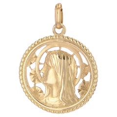 French 20th Century 18 Karat Yellow Gold Virgin Mary Openwork Medal Pendant