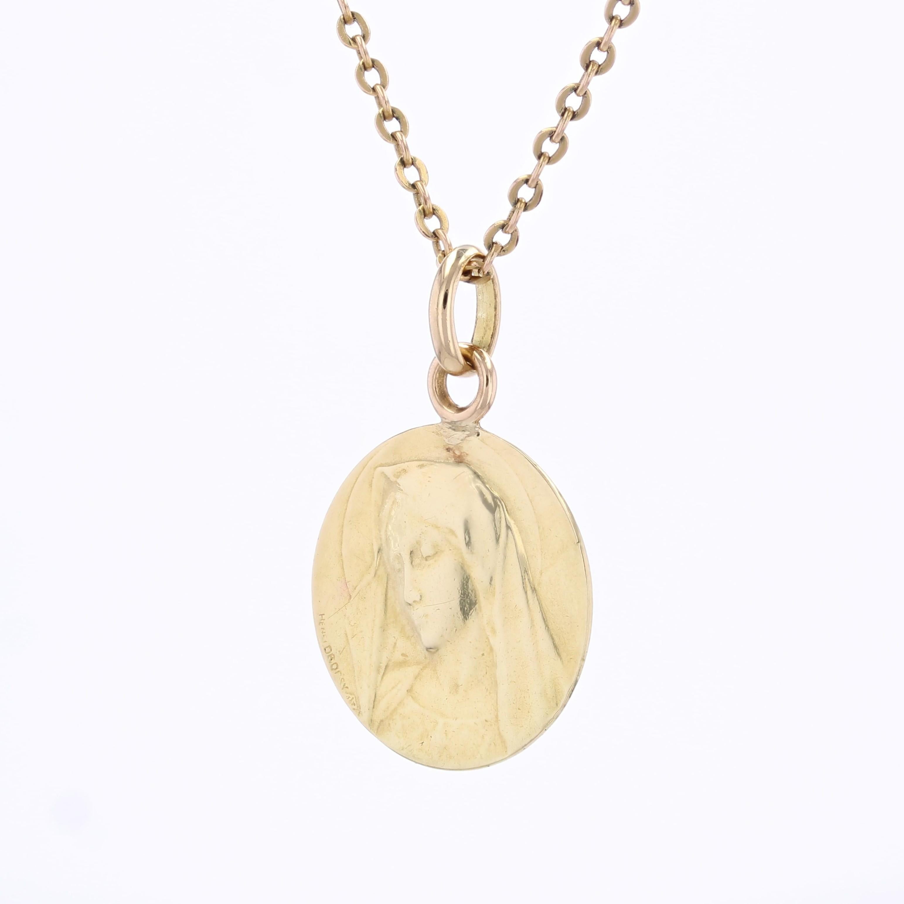 Französisch 20. Jahrhundert 18 Karat Gelbgold Jungfrau Maria signiert Dropsy Medal Anhänger für Damen oder Herren im Angebot