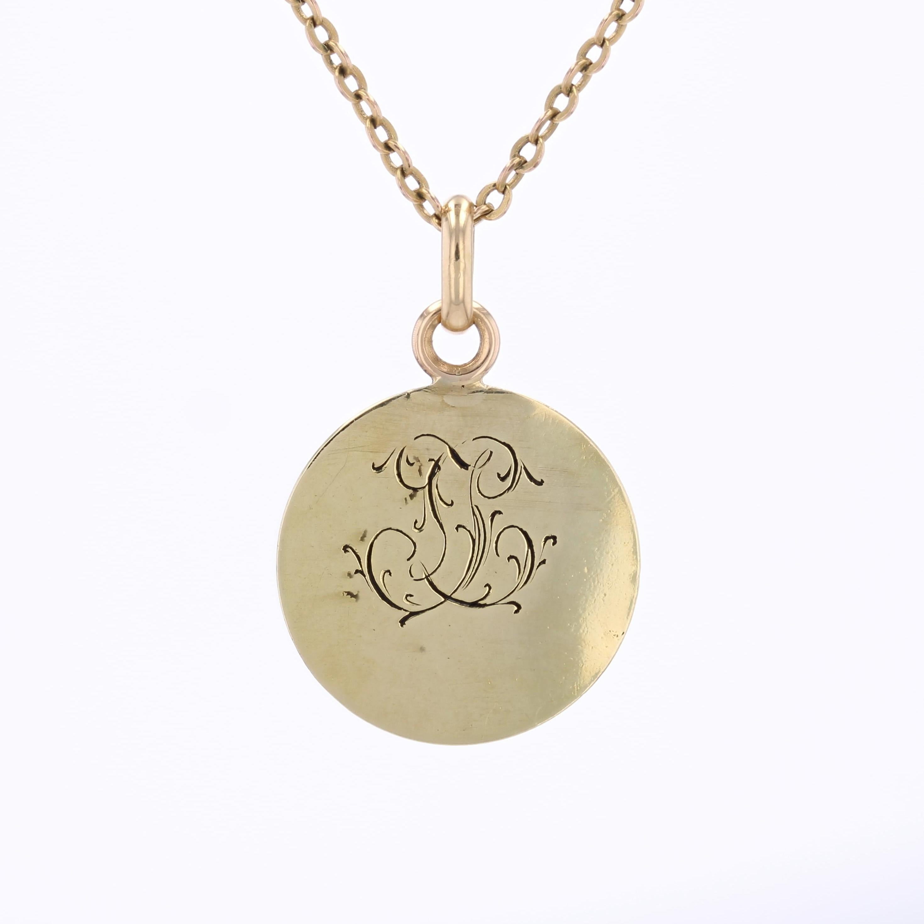Französisch 20. Jahrhundert 18 Karat Gelbgold Jungfrau Maria signiert Dropsy Medal Anhänger im Angebot 2
