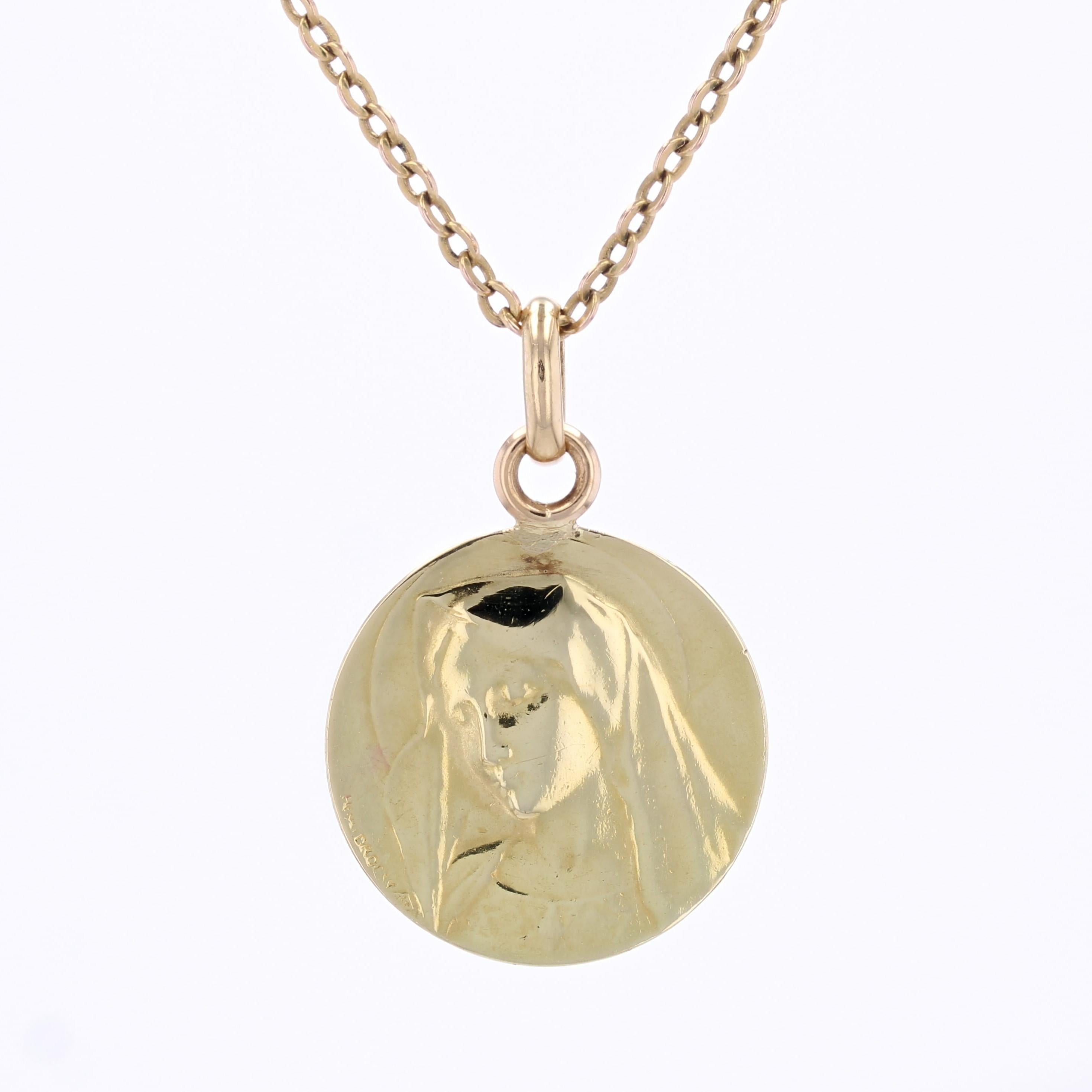 Französisch 20. Jahrhundert 18 Karat Gelbgold Jungfrau Maria signiert Dropsy Medal Anhänger im Angebot 3