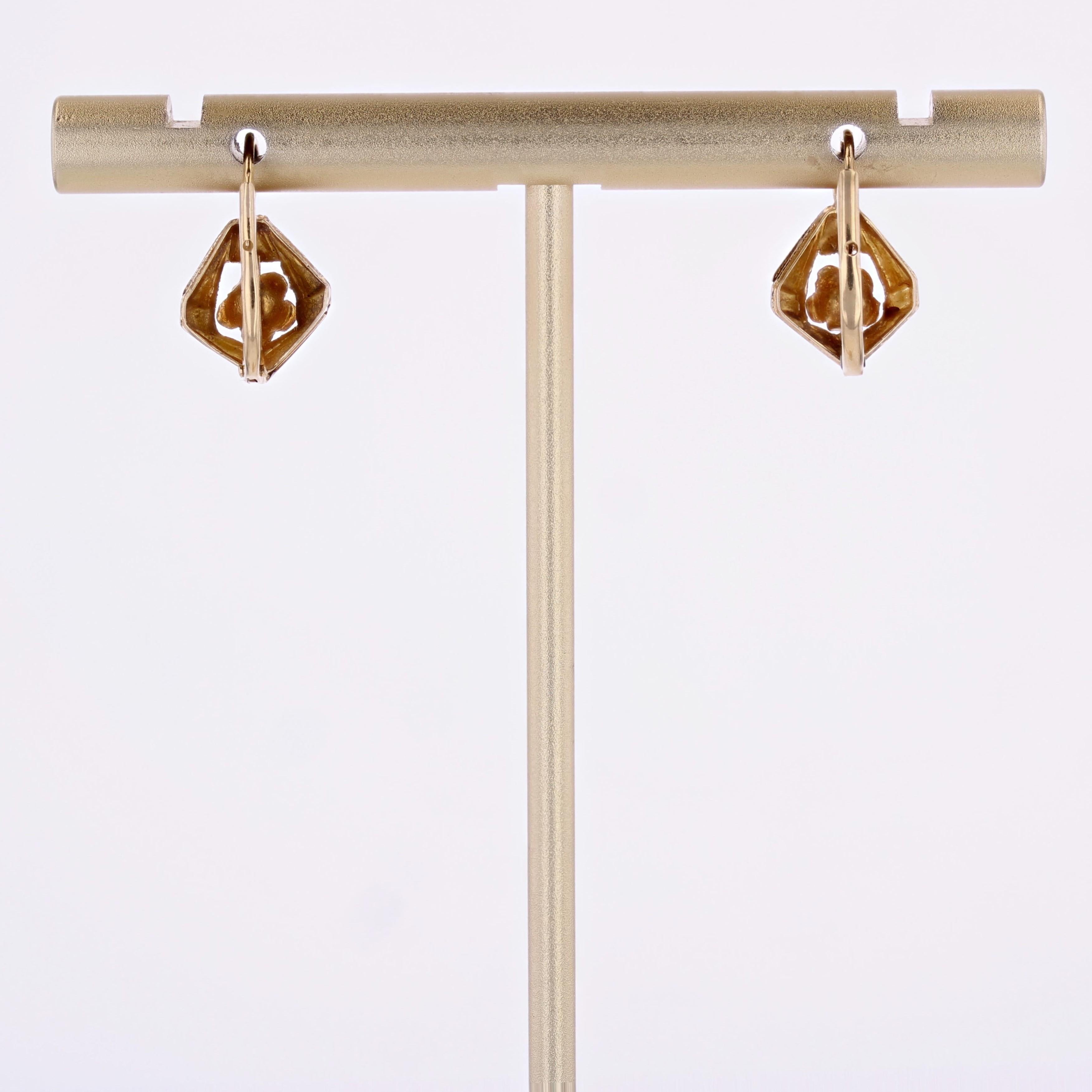 French 20th Century 18 Karat Yellow White Gold Lever Back Earrings For Sale 4