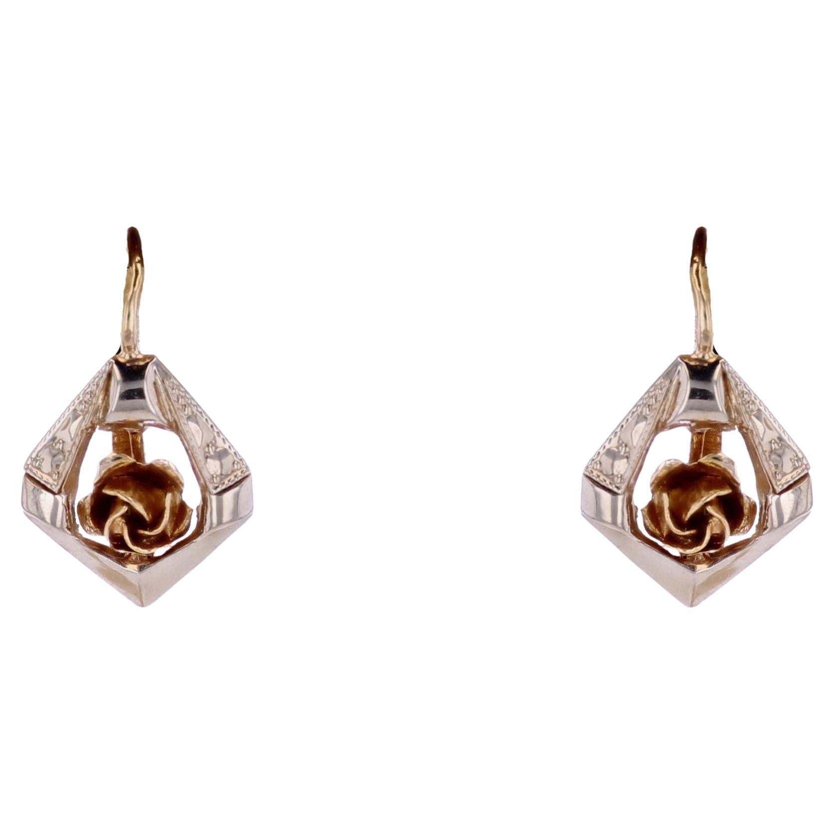 French 20th Century 18 Karat Yellow White Gold Lever Back Earrings