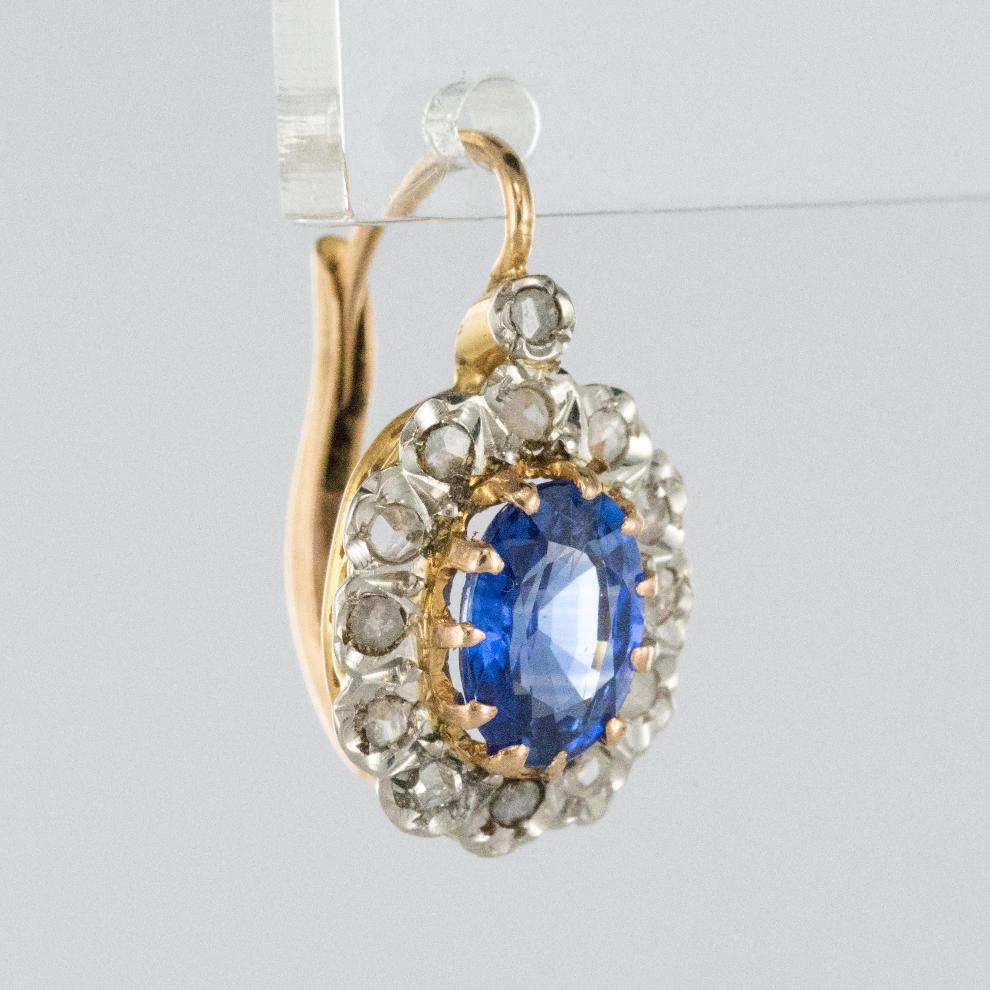 Oval Cut French 20th Century 2 Carat Sapphire Diamonds Drop Earrings