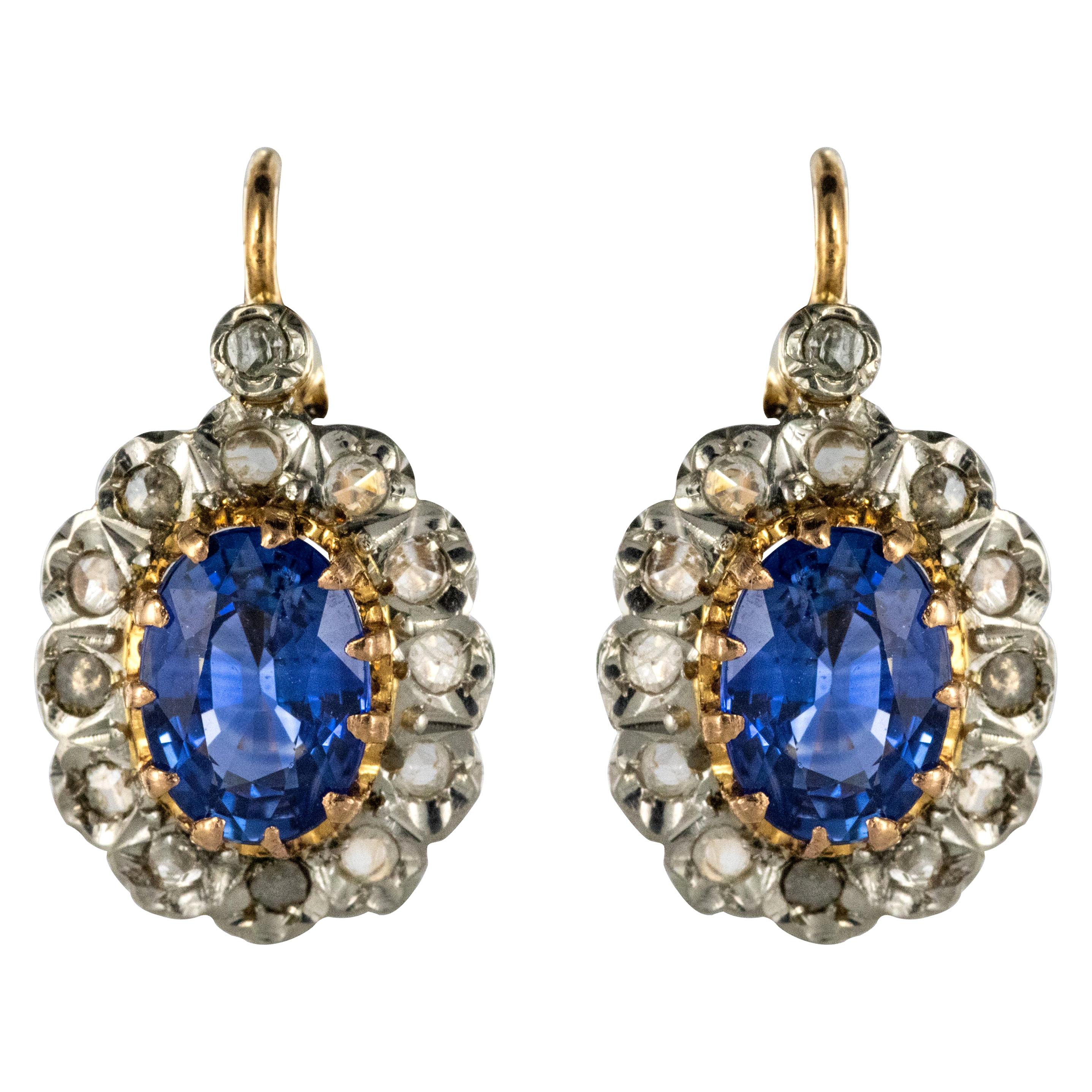 French 20th Century 2 Carat Sapphire Diamonds Drop Earrings