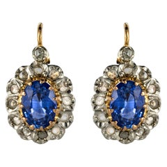 French 20th Century 2 Carat Sapphire Diamonds Drop Earrings
